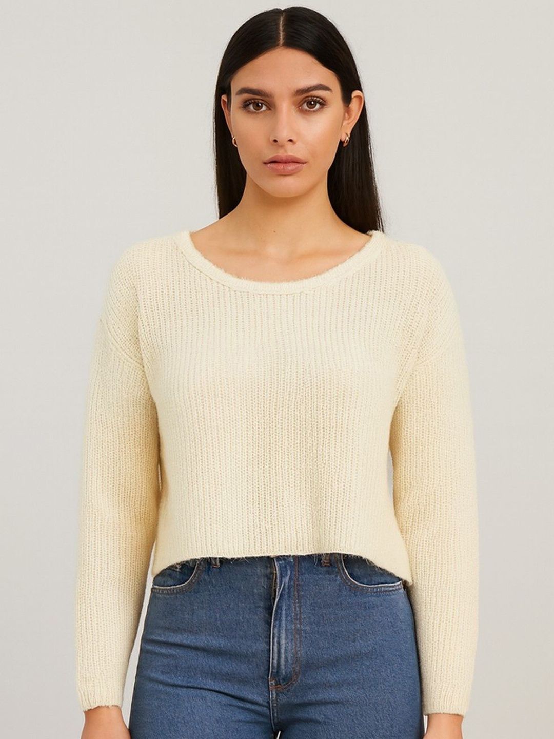 NoBarr Women Self Design Round Neck Crop Pullover-picture-24