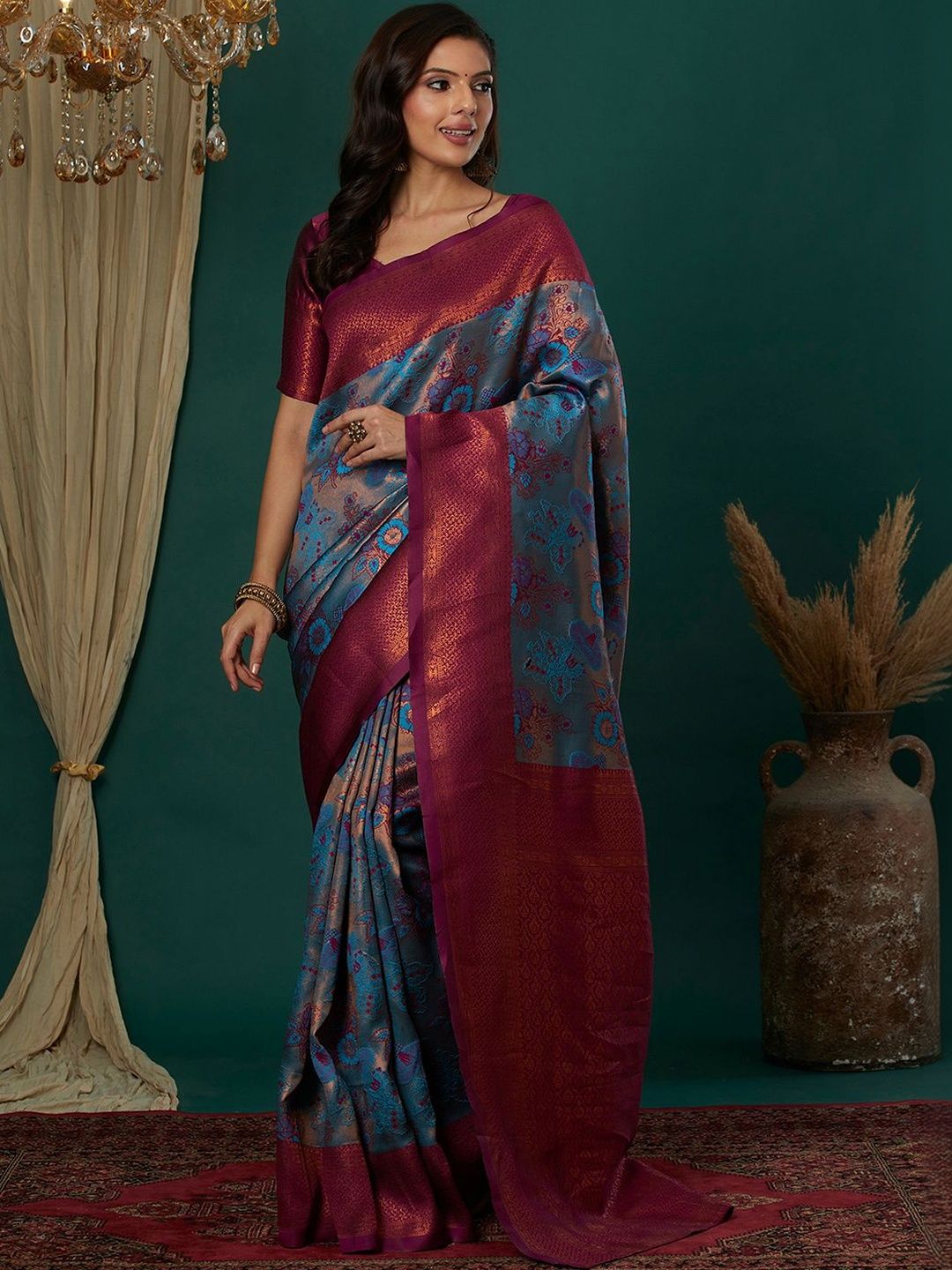 KALINI Floral Woven Design Zari Saree-picture-35