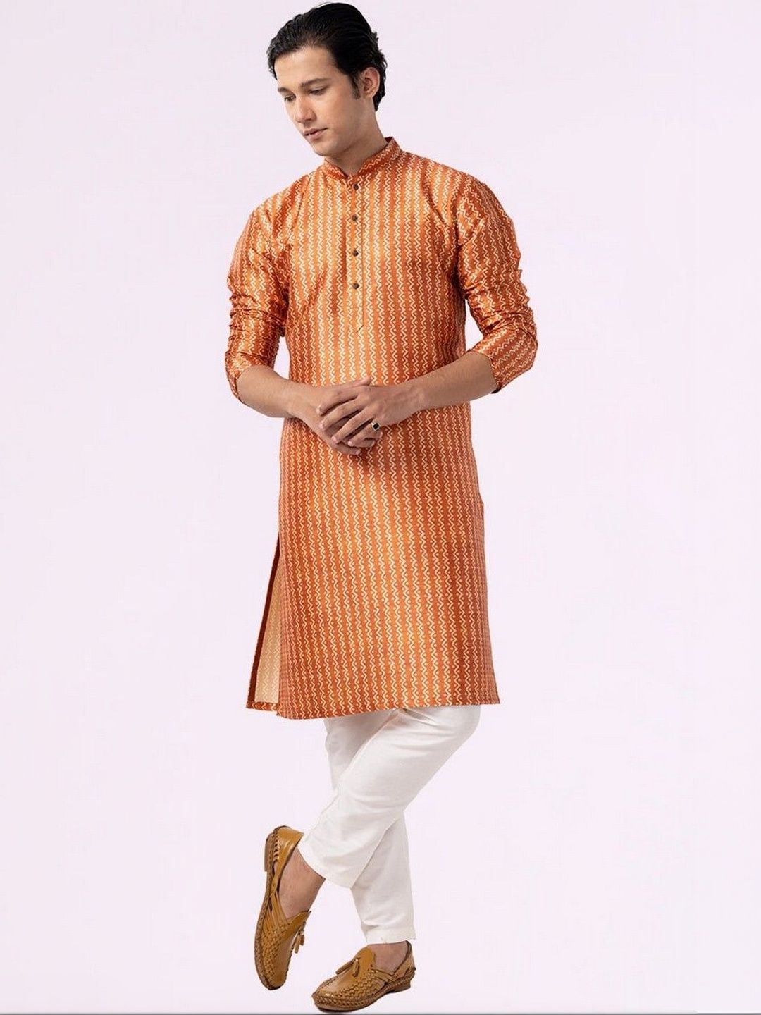 JANOI Geometric Printed Mandarin Collar Straight Kurta With Pyjamas-picture-27