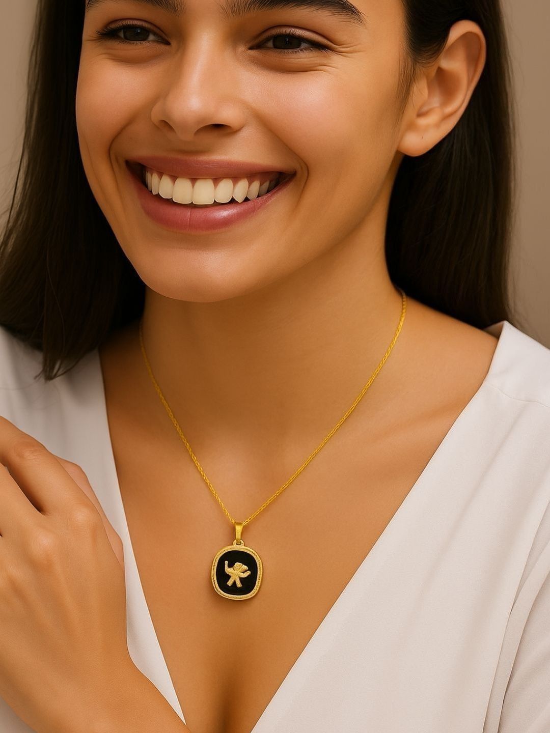 SZN Gold-Plated Artificial Beaded Circular Shaped Pendant With Chain-picture-40