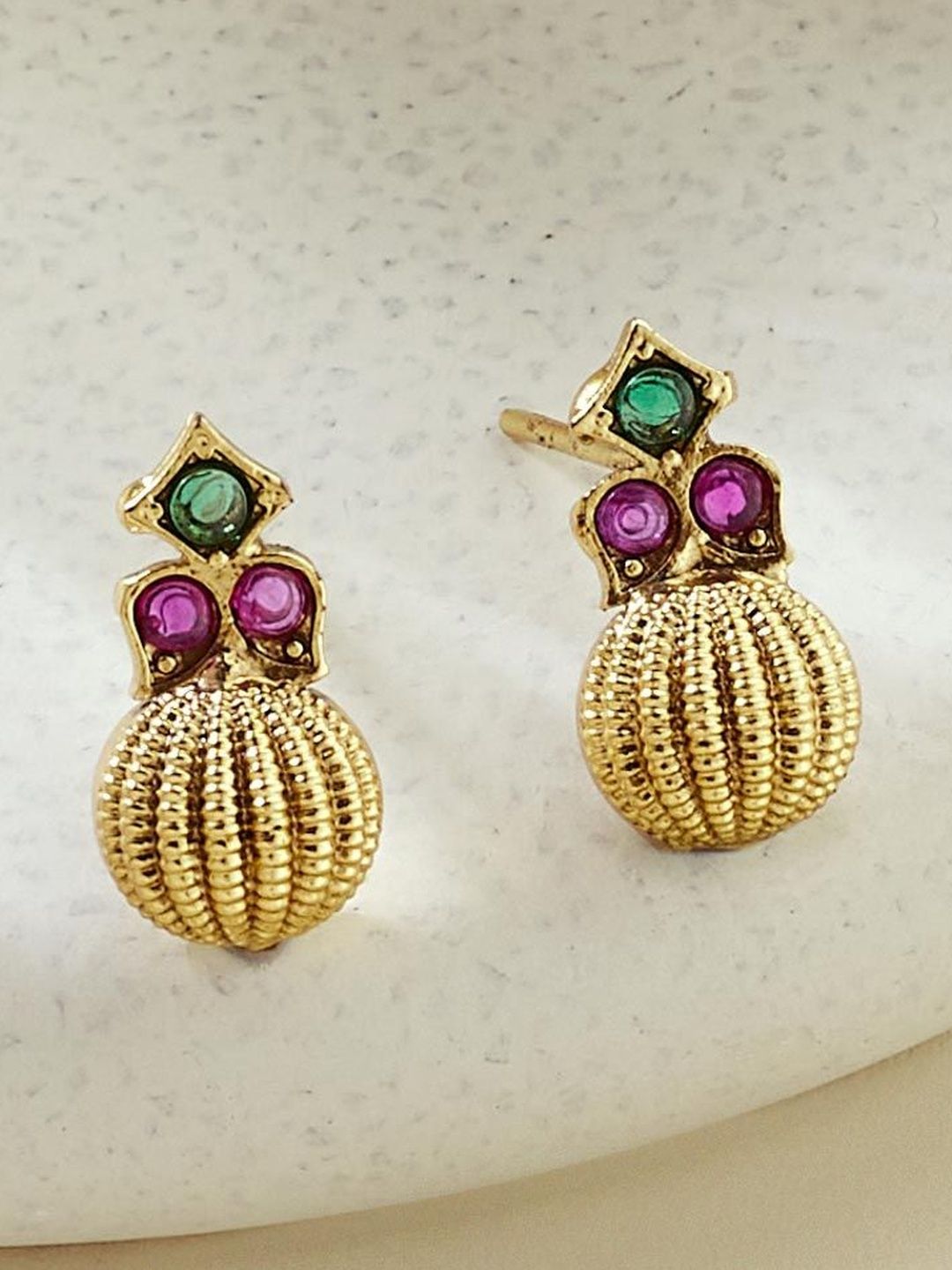 Fabindia Gold-Plated Artificial Stones Studded Geometric Studs-picture-10