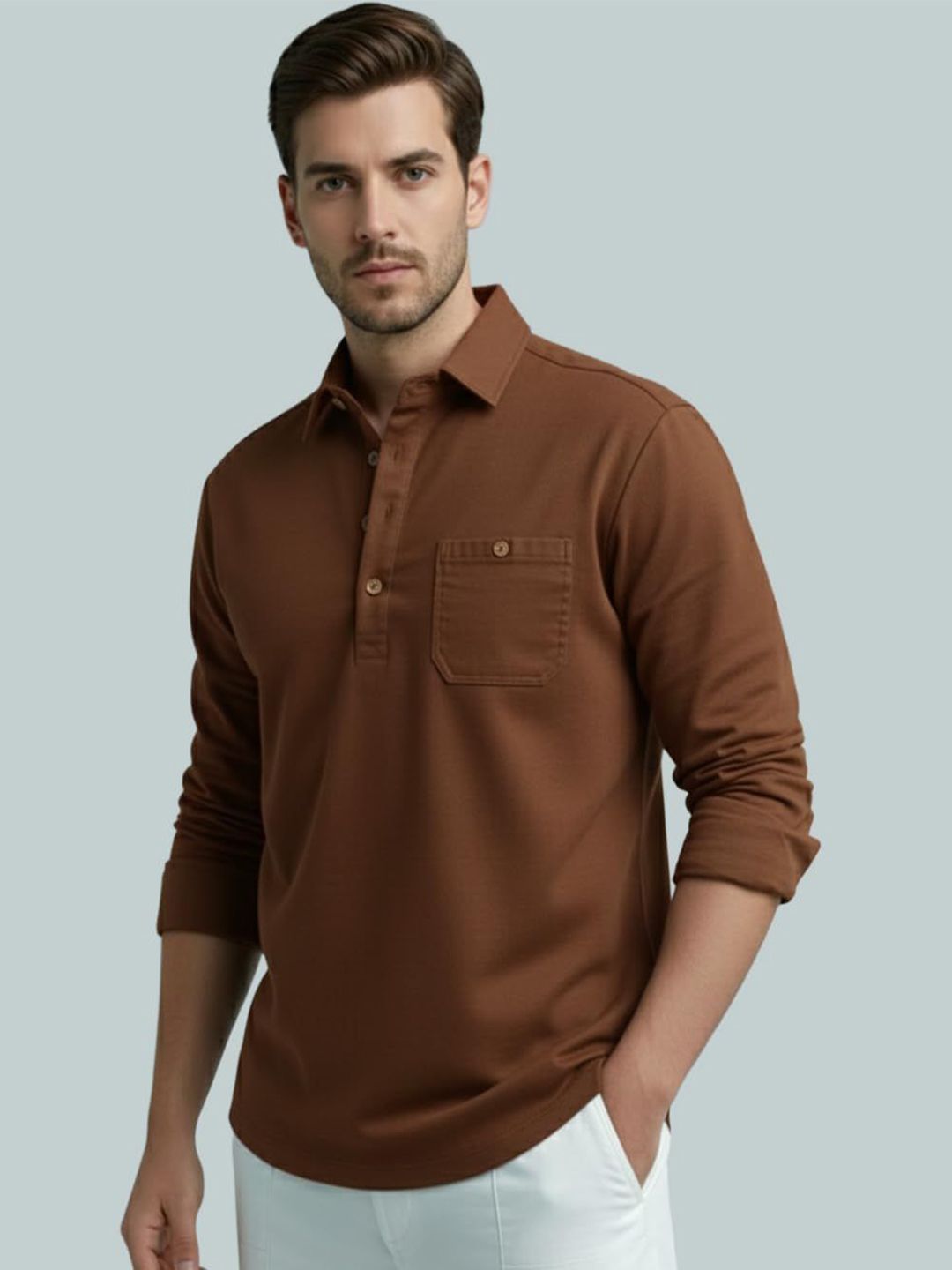 Vida Loca Shirt Collar Roll-Up Sleeves Cotton Straight Kurtas-picture-31