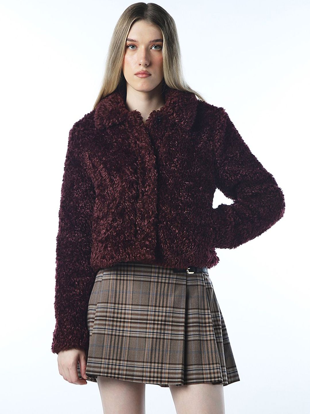 ONLY Women Spread Collar Solid Sherpa Jacket-picture-38