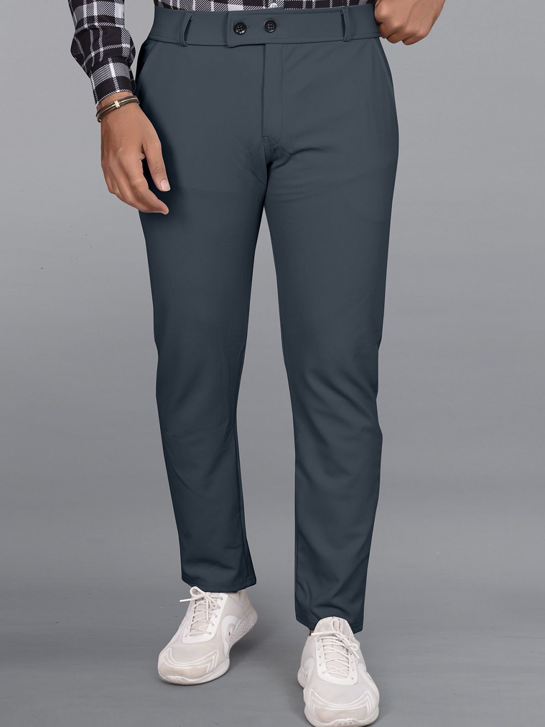 KAJARU Men Regular Fit Mid-Rise Trousers-picture-2