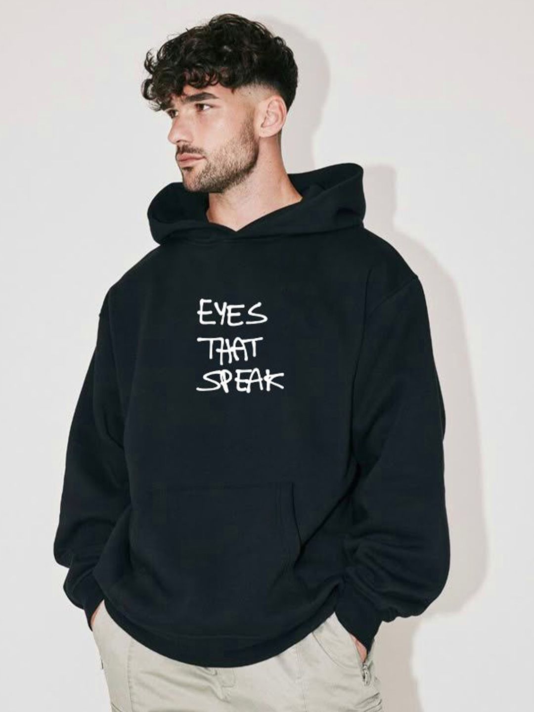 Stitchmeashirt Men Black Solid Fleece Long Sleeves Hooded Sweatshirt-picture-16