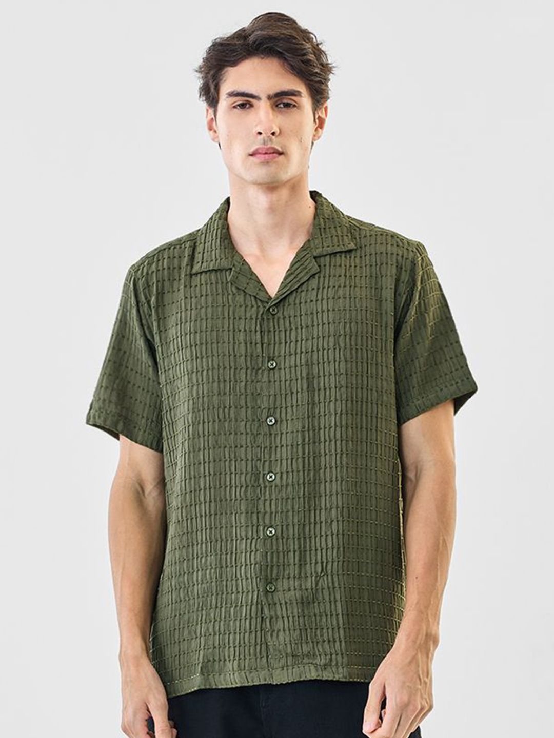 Snitch Men Textured Cuban Collar Casual Shirt-picture-37