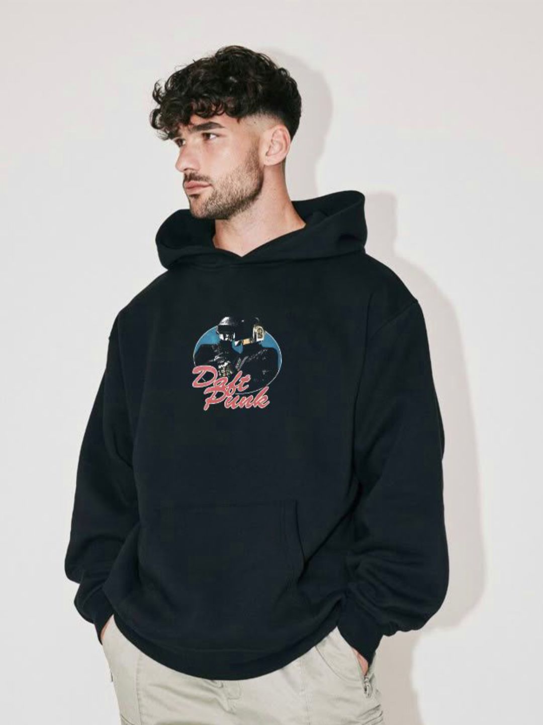 Stitchmeashirt Men Black Solid Fleece Long Sleeves Hooded Sweatshirt-picture-17