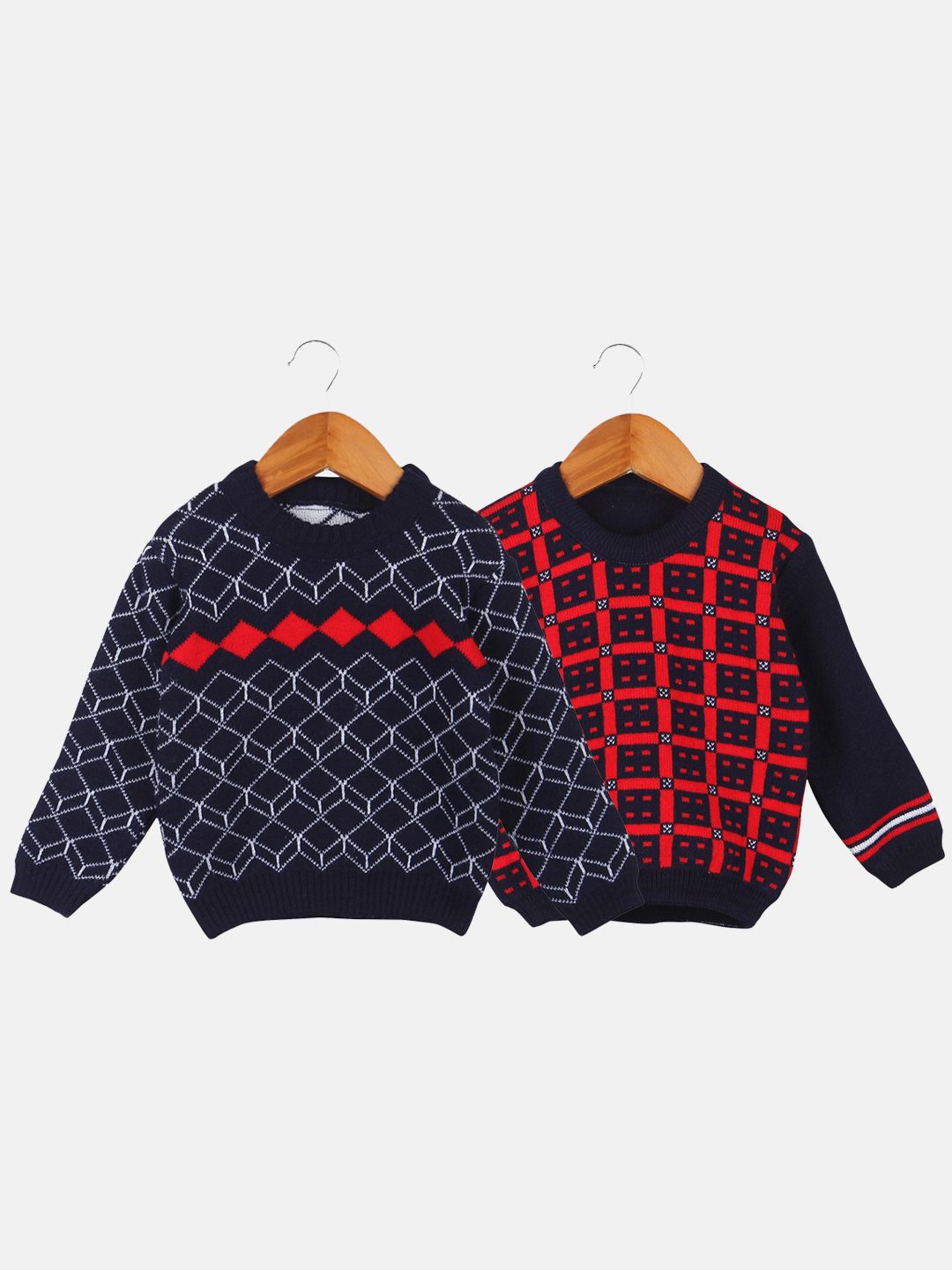 Anixa Boys Set Of 2 Geometric Printed Woollen Pullover-image-2