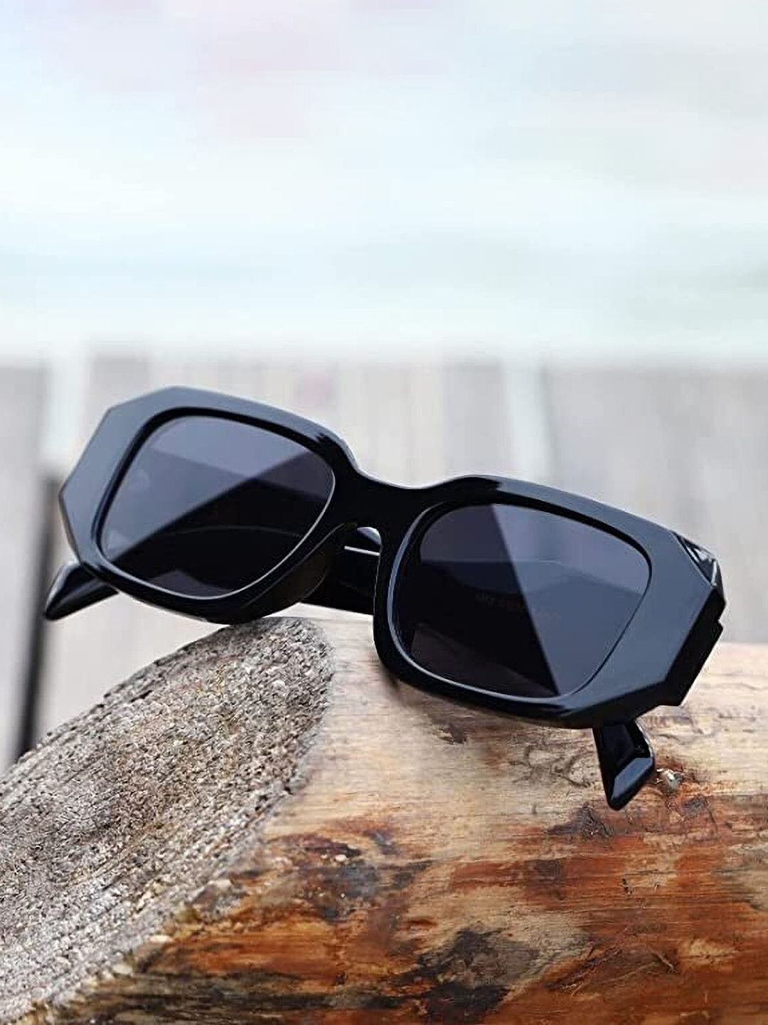 EYMEN I Unisex Black Lens & Black Rectangle Sunglasses with Polarised and UV-picture-26