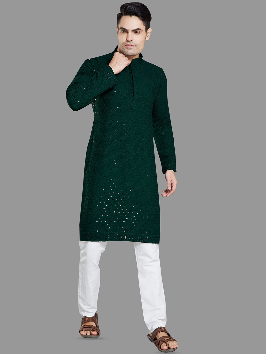 DIVISIVE Men Woven Design Embroidered Festive Cotton Straight Kurta-picture-26
