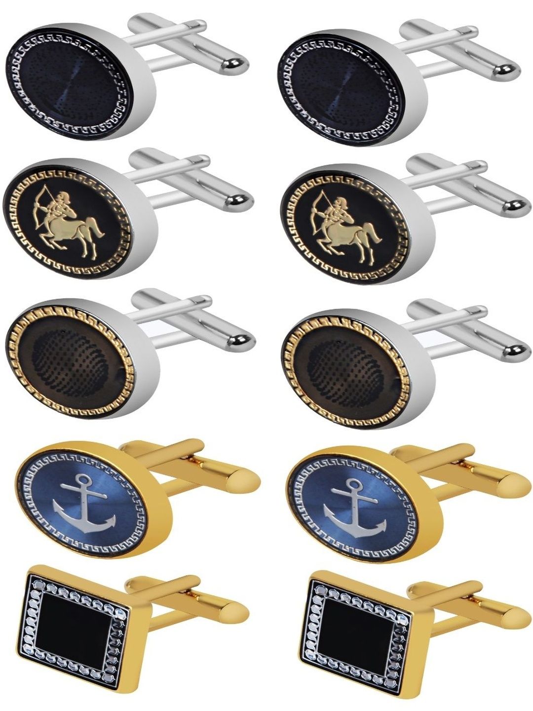 Curren Pack Of 5 Men Silver-Plated Textured Cufflinks-picture-25