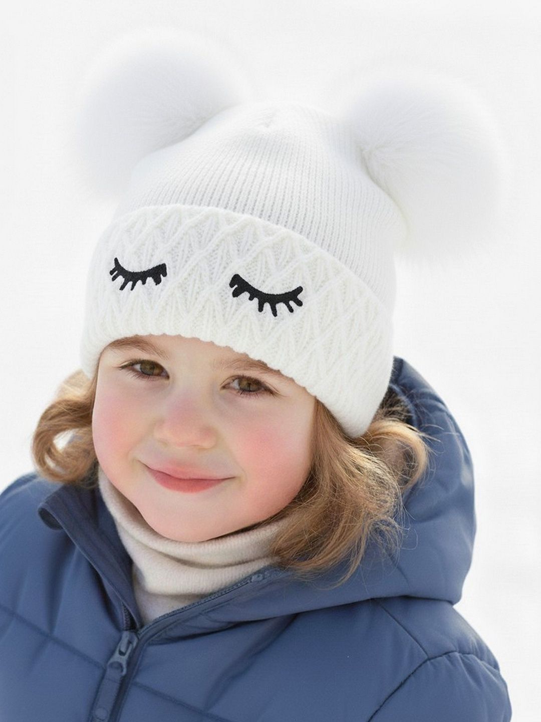 Adorazone Kids Woollen Fur Layer Inside Cap With Pompom Ear Style-picture-14
