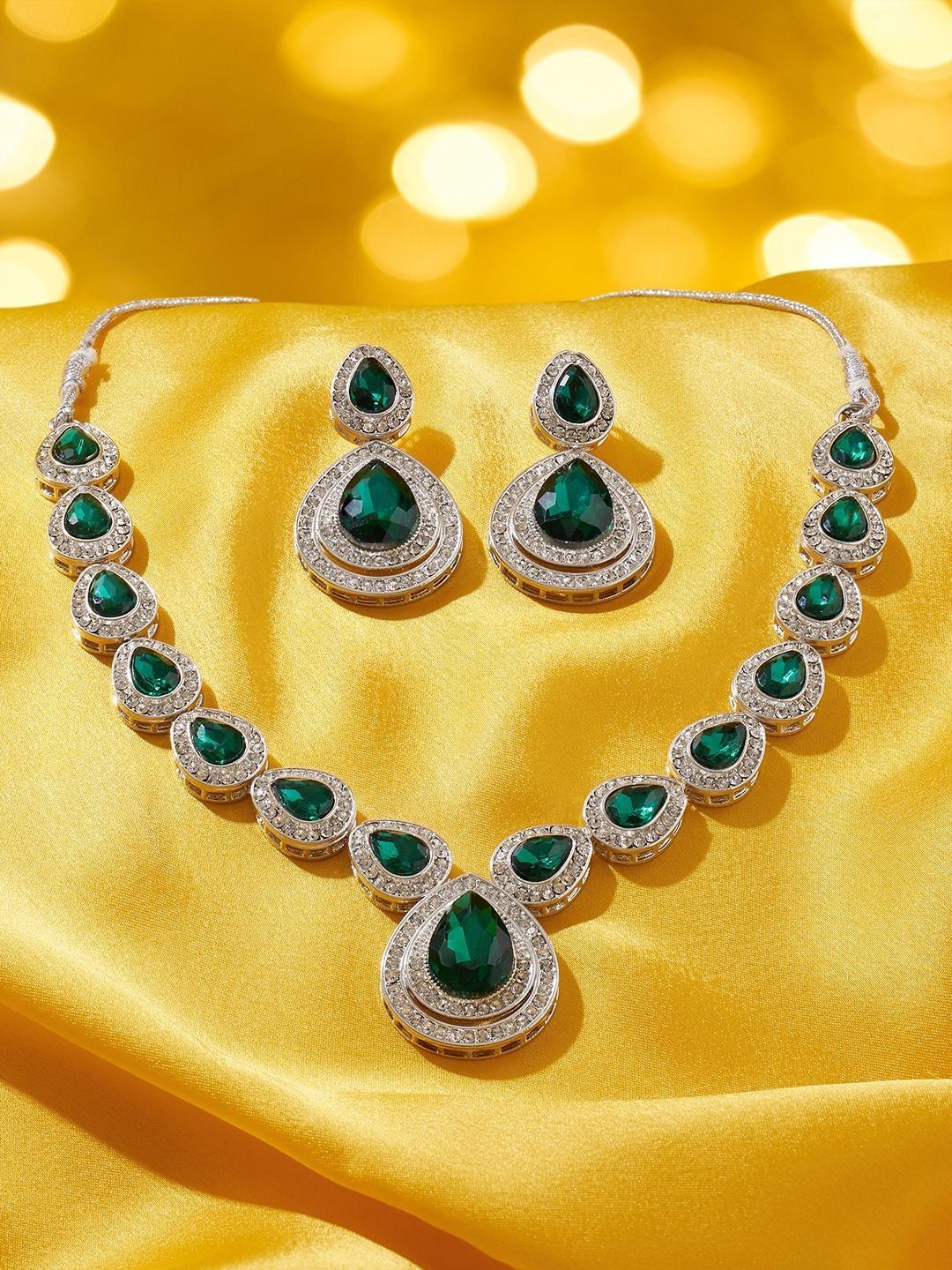 Zaveri Pearls Silver-Plated Dazzling Austrian Diamond Stone-Studded Jewellery Set-picture-28