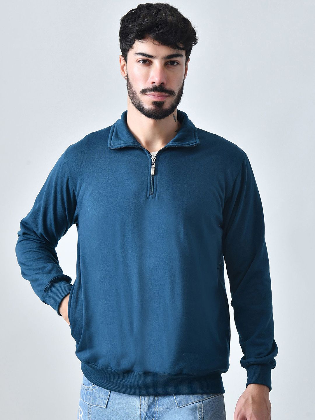 BAESD Men Solid Mock Collar Pullover Sweatshirt-picture-15