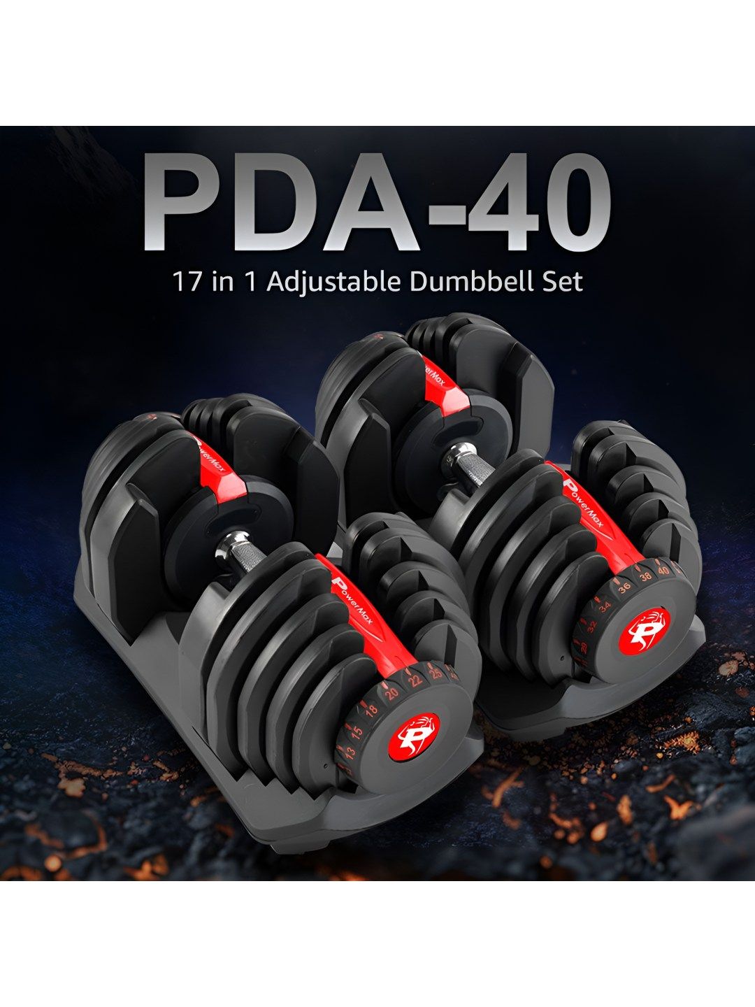 PowerMax Fitness PDA-40 Set Of 2 Pro-Adjustable Quick Select Weight Dummbells 5KG - 40KG-image-34