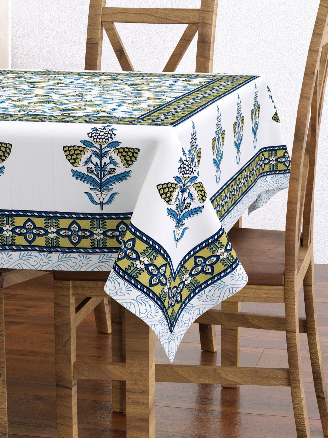 BLOCKS OF INDIA Blue & White Ethnic Motifs Printed Rectangle Cotton 6-Seater Table Cover-picture-36