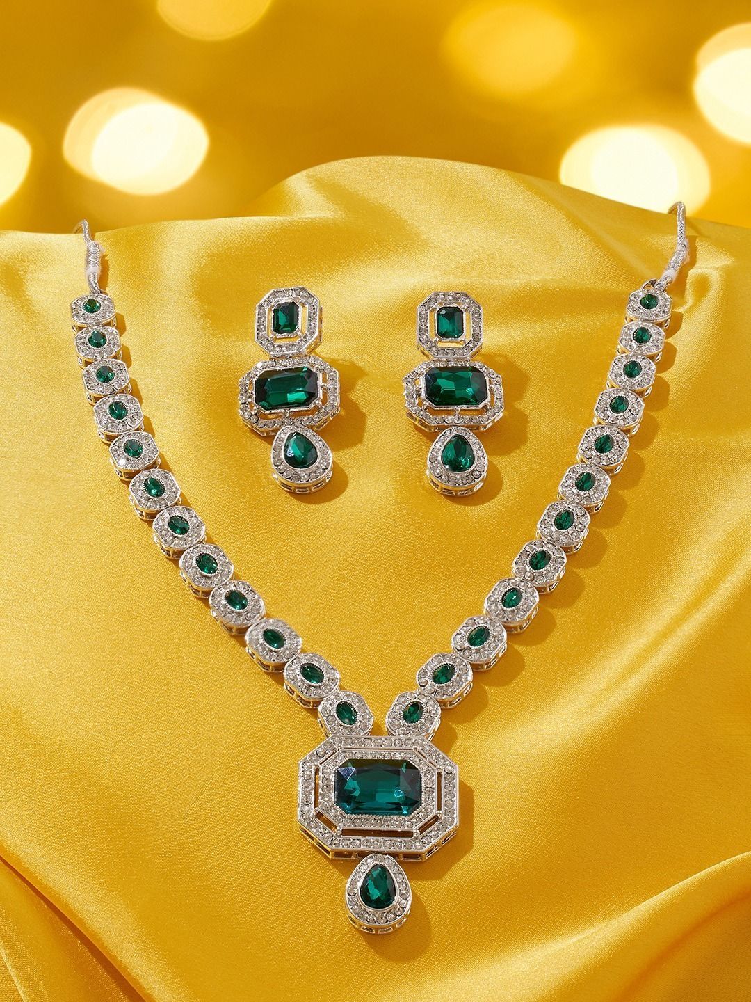 Zaveri Pearls Silver-Plated Austrian Diamond Stone-Studded Jewellery Set-picture-27