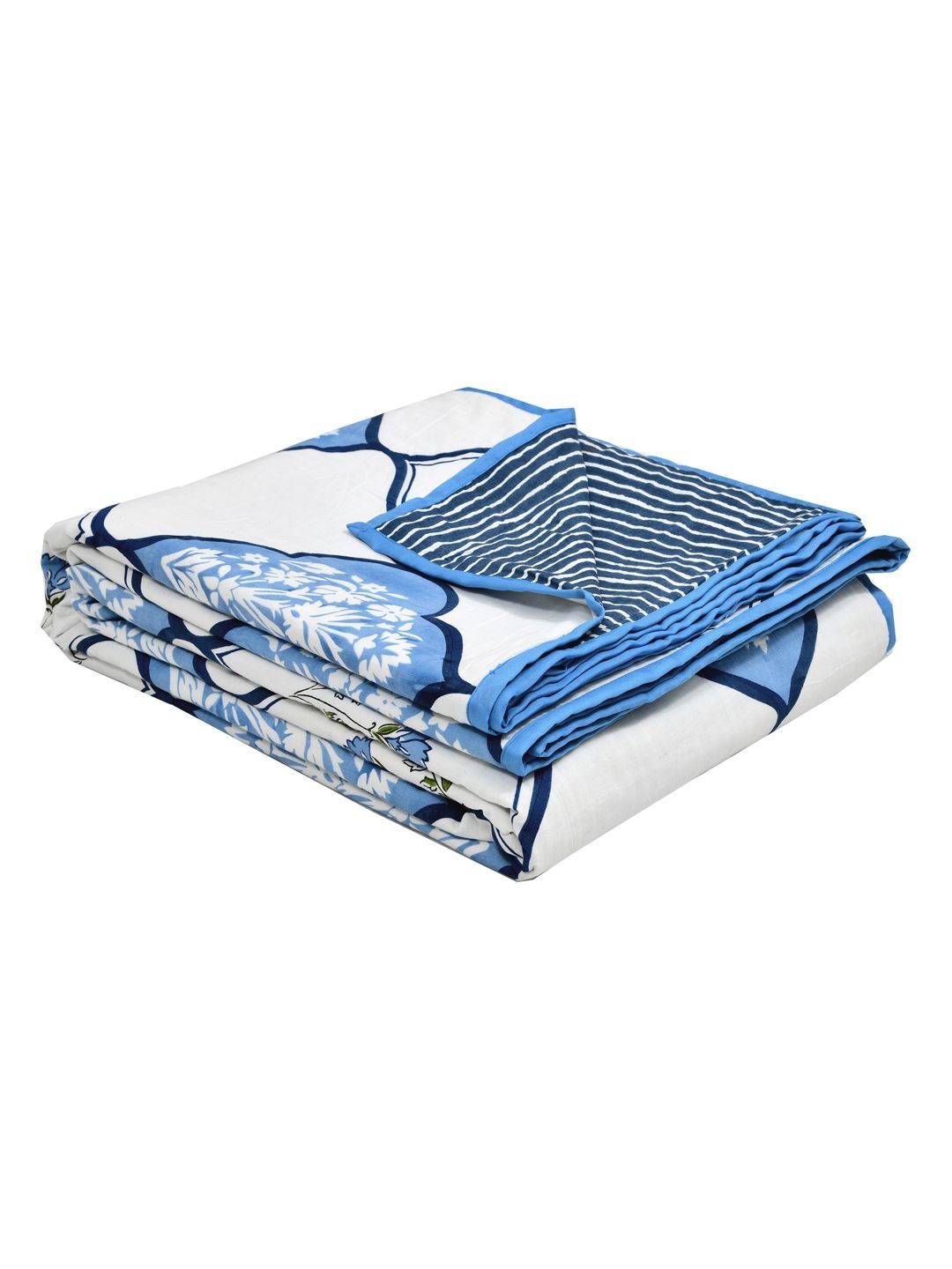 BLOCKS OF INDIA White & Blue Ethnic Printed Cotton AC Room 150 GSM Double King Dohar-picture-14