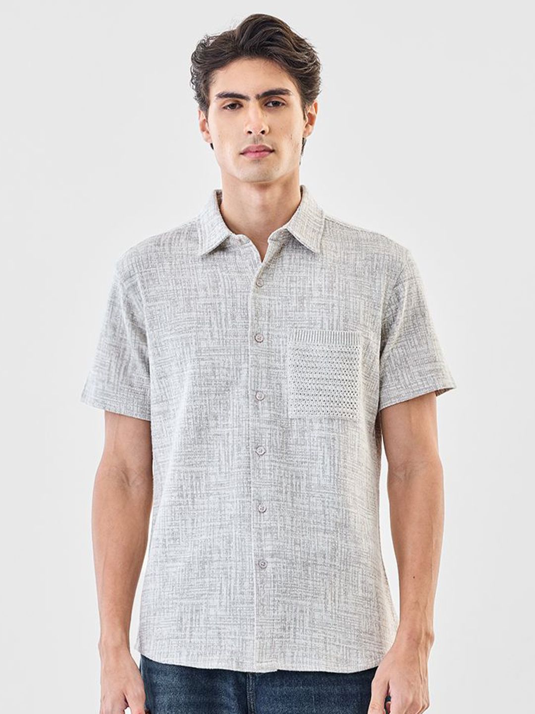 Snitch Men Textured Spread Collar Casual Shirt-image-28