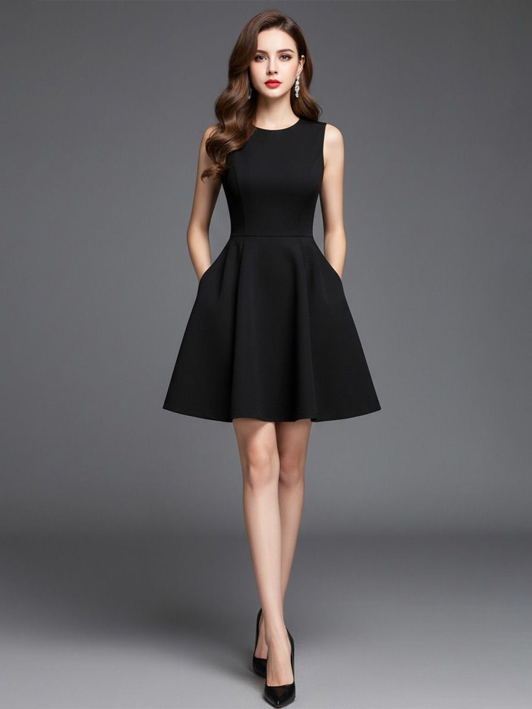 bebe Women Solid Round Neck Fit & Flare Dress-picture-36