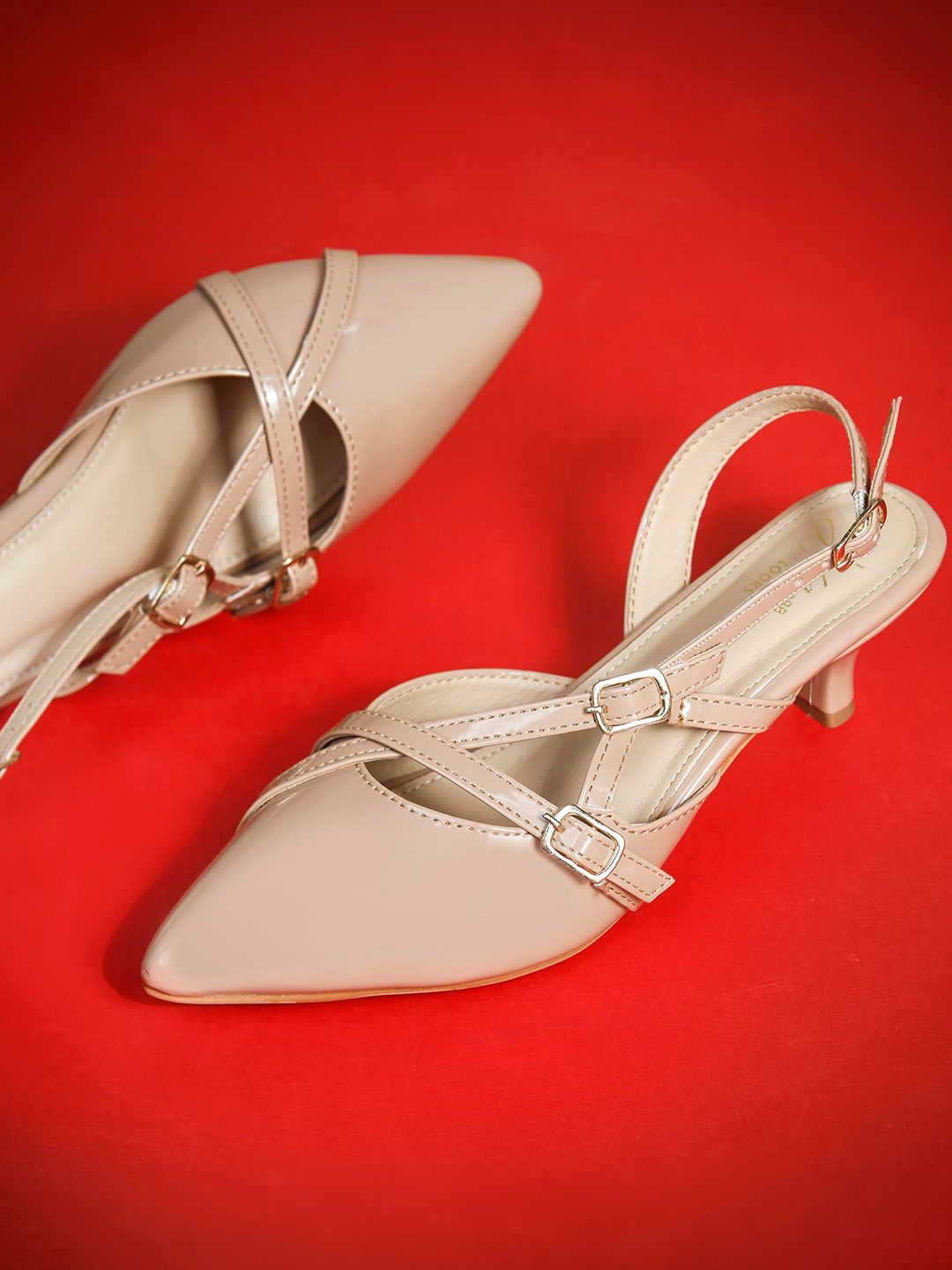 JM Looks Women Pointed Toe Kitten Sandals with Buckles-image-49