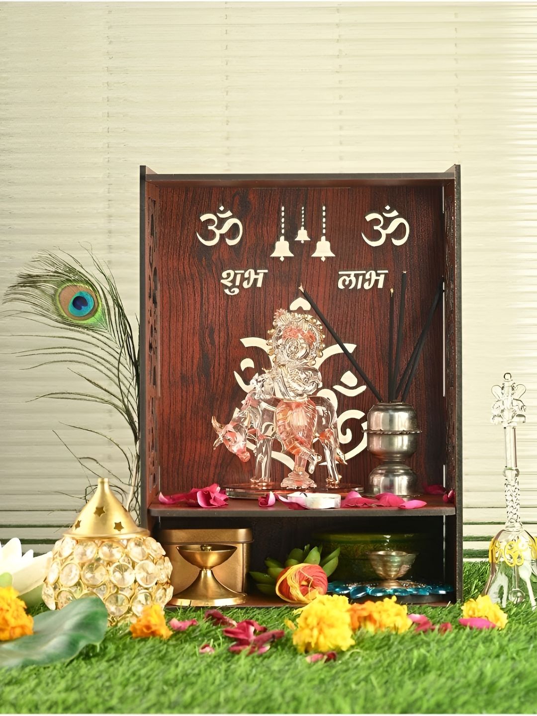 1ST TIME Brown Textured Wooden Sighasan Home Temple-image-46
