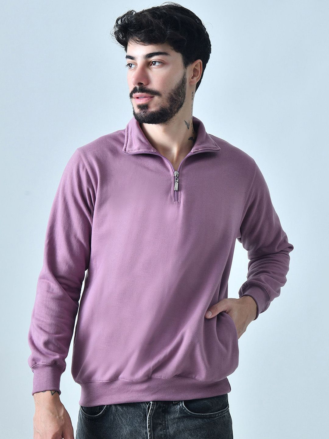 BAESD Men Solid Mock Collar Pullover Casual Sweatshirt-image-0