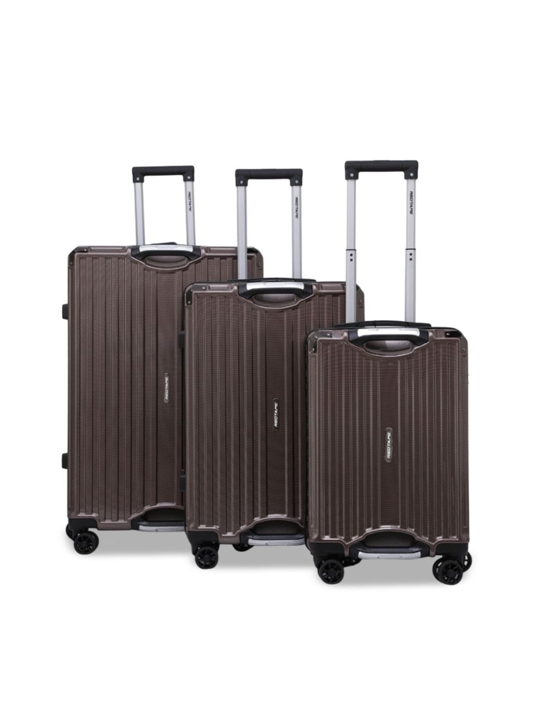 Red Tape Set Of 3 Textured Hard Sided Large Medium & Cabin Trolley Bags-picture-11