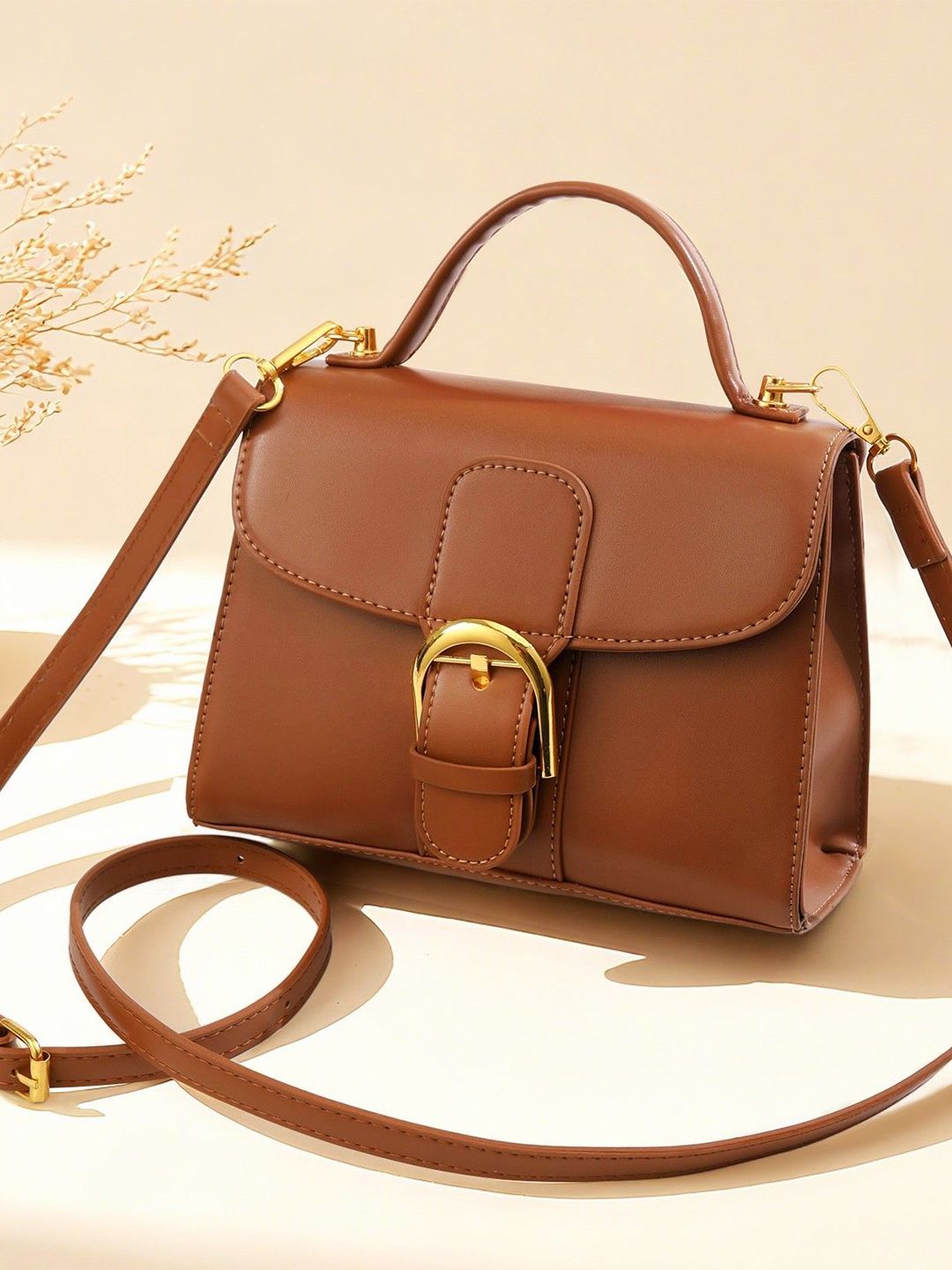 Diva Dale Women Solid Structured Buckle Detail Satchel Bag-picture-21