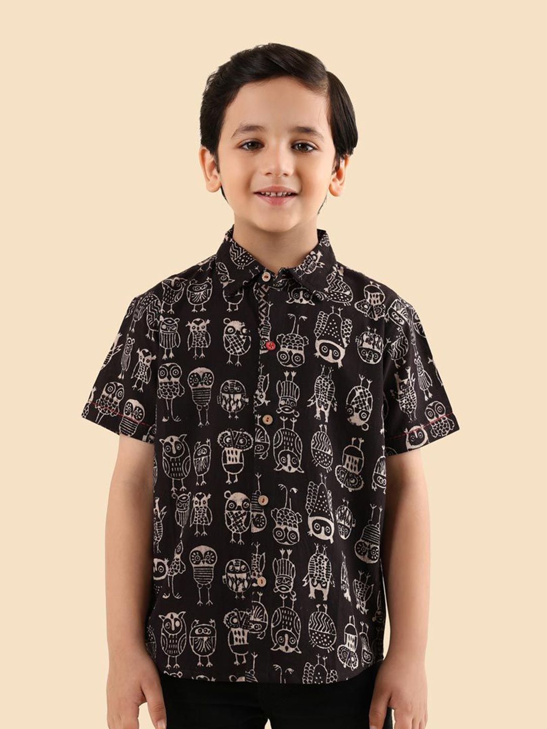 Fabindia Boys Conversational Printed Spread Collar Cotton Casual Shirt-picture-15