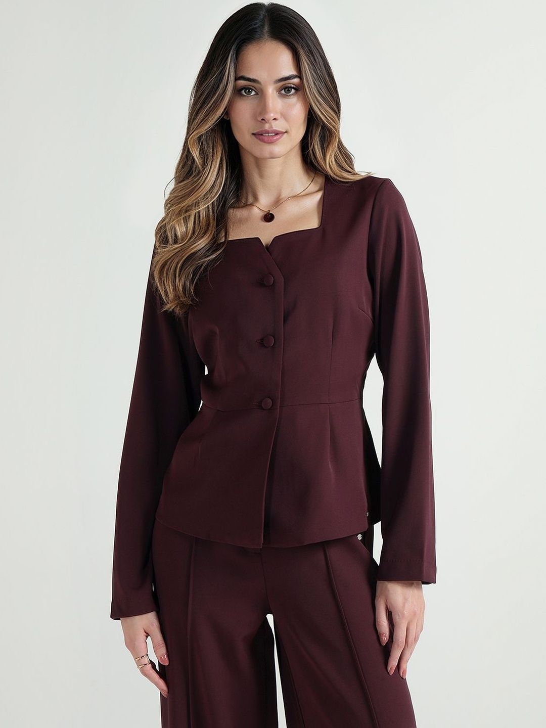 ELLE Square Neck Long Sleeves Pure Cotton Top-picture-24