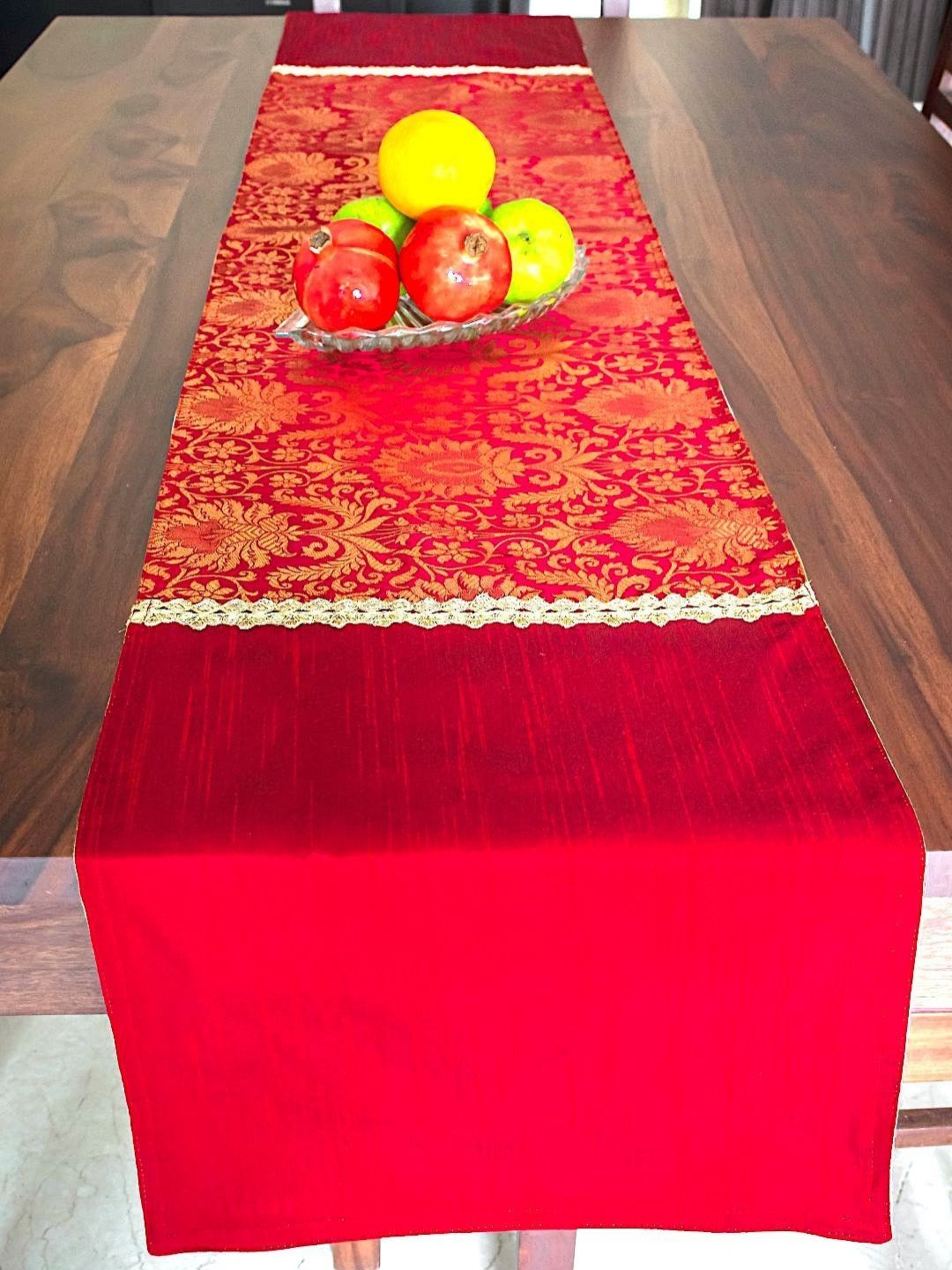 PILOVILO Maroon & Yellow Ethnic Motifs Woven Design Table Runners-picture-29