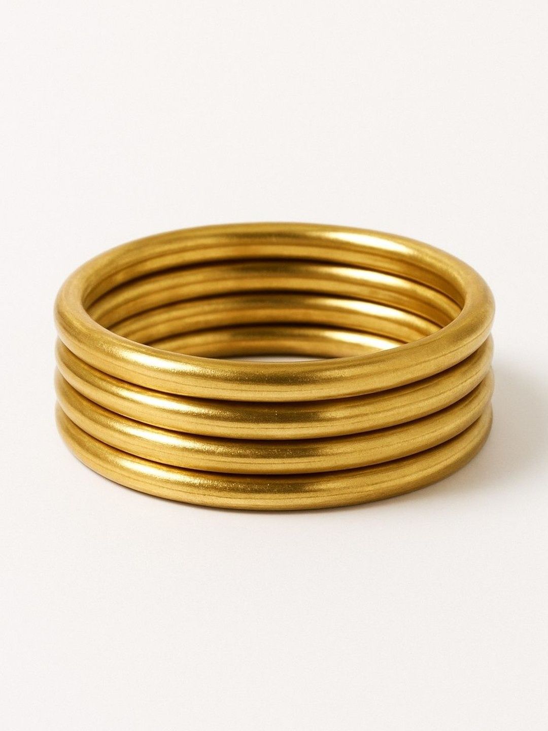 Atibelle Set of 5 round gold plated metal stone studded wooden bangles