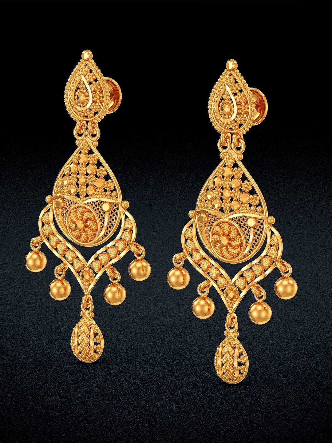 Joyalukkas Women Aura Glamorous Golden Chanbali 22Kt Gold Drop Earring - 11.261 g-picture-13