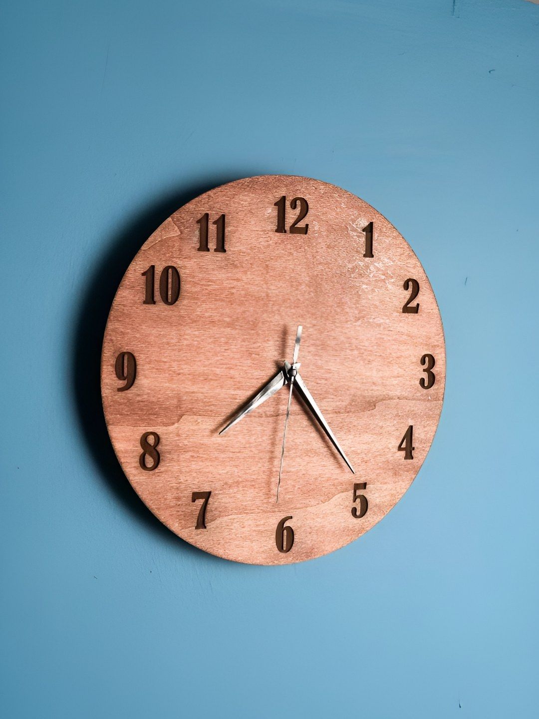 QEZNEF Brown Geometric Round Wooden Analogue Wall Clock-picture-22