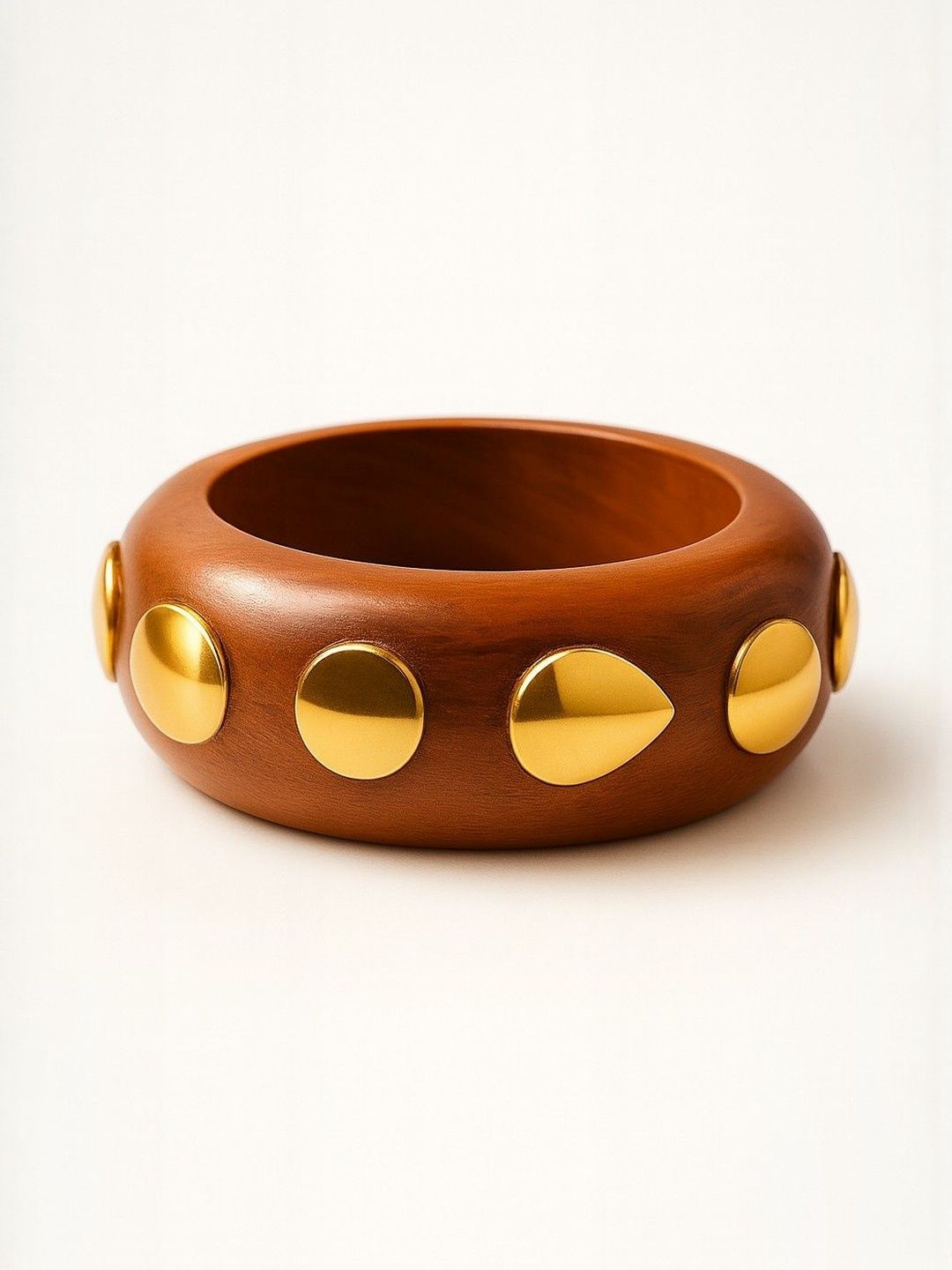 ATIBELLE Set Of 2 Gold-Plated Stone Studded Textured wooden Bangles