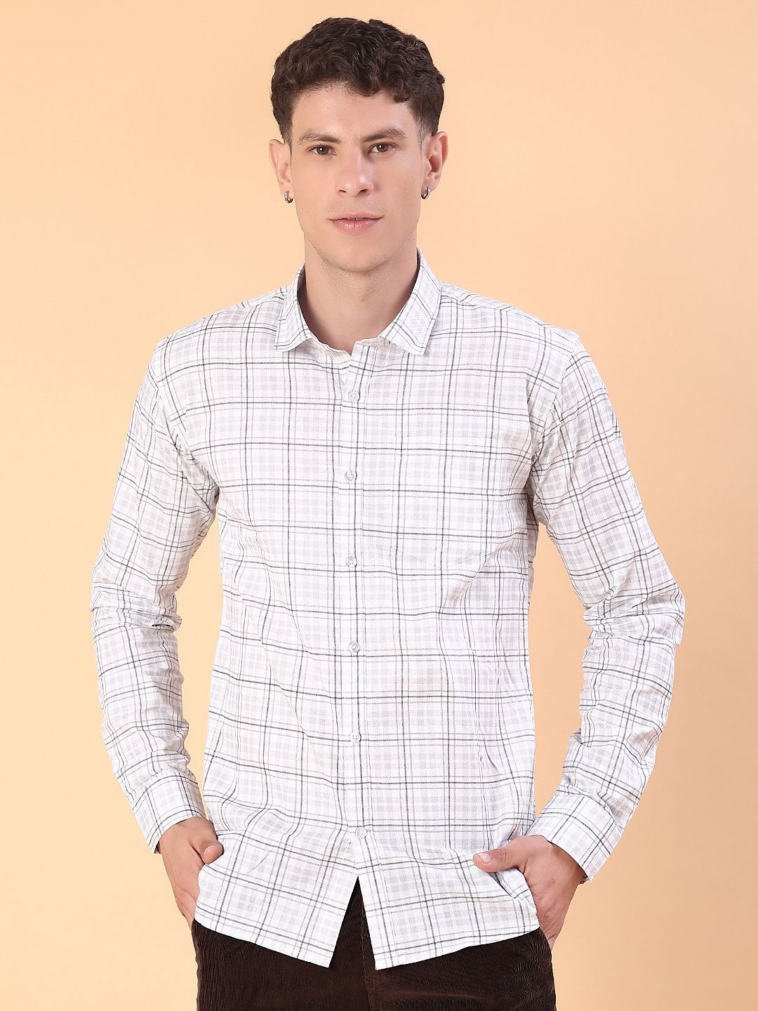 V-Mart Men Checked Spread Collar Cotton Formal Shirt-image-15