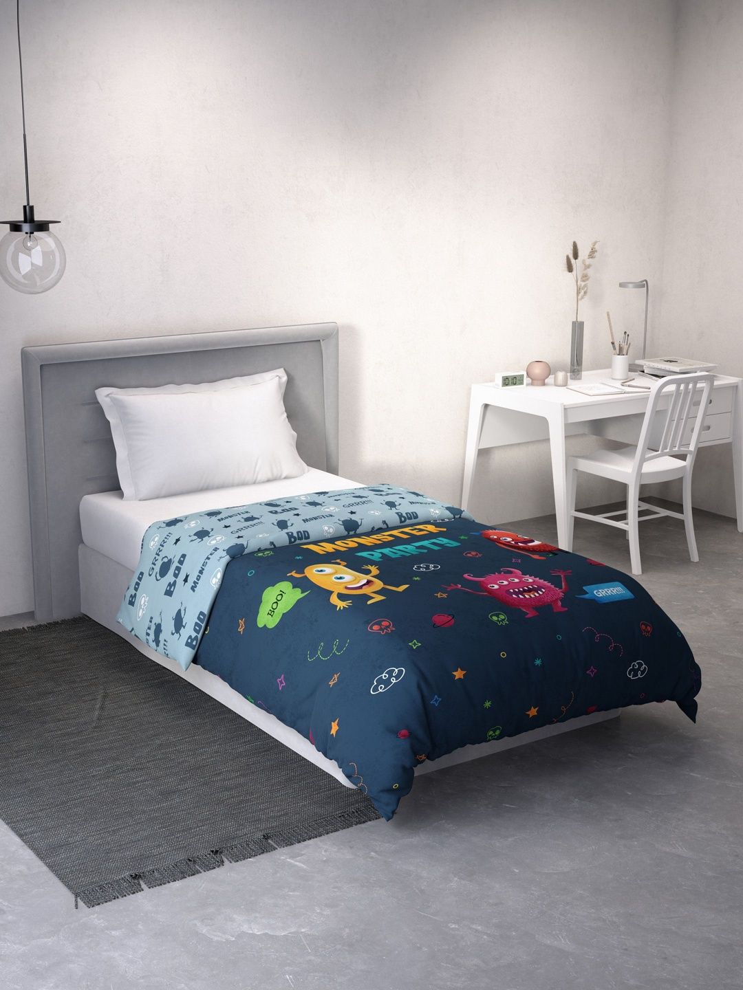 DDecor Blue & Navy Blue Cartoon Characters Printed 90 GSM AC Room Single Cotton Quilt-picture-35