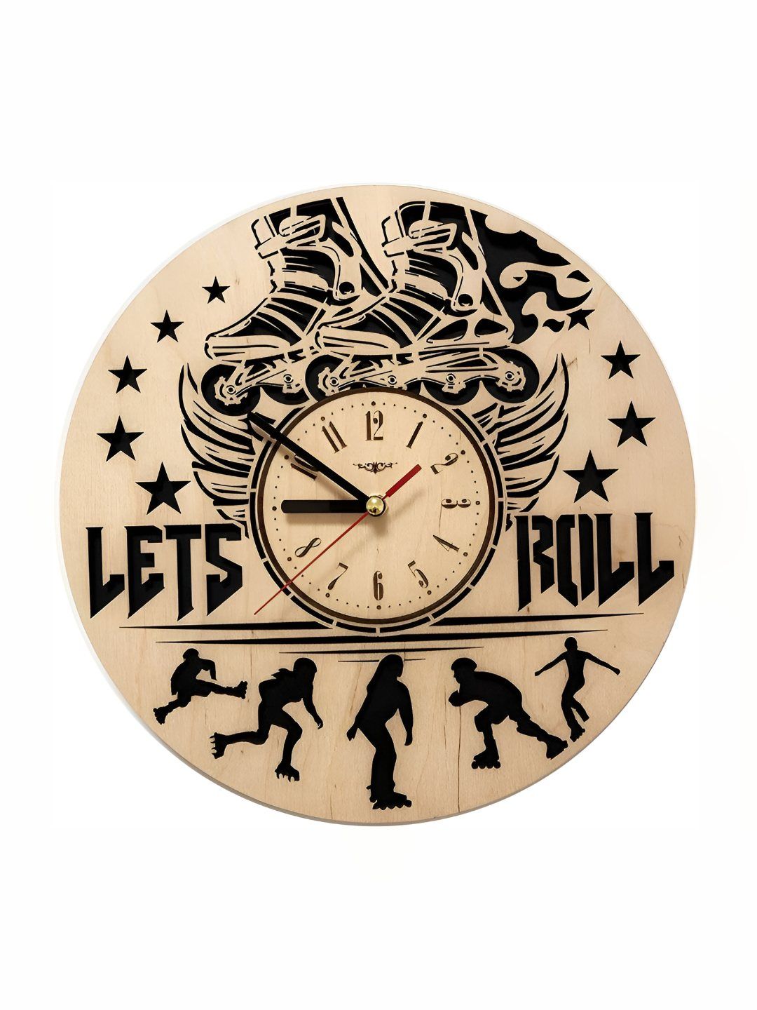 QEZNEF Black Graphic Printed Round Contemporary Wooden Analogue Wall Clock-picture-15