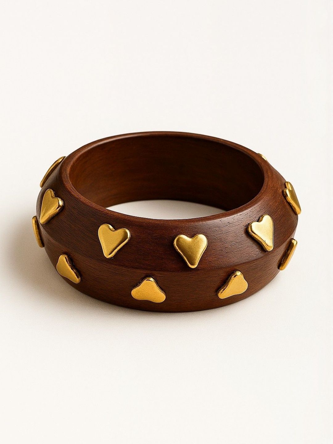 ATIBELLE Women Set Of 2 Gold-Plated Heart-Shaped Textured Bangles