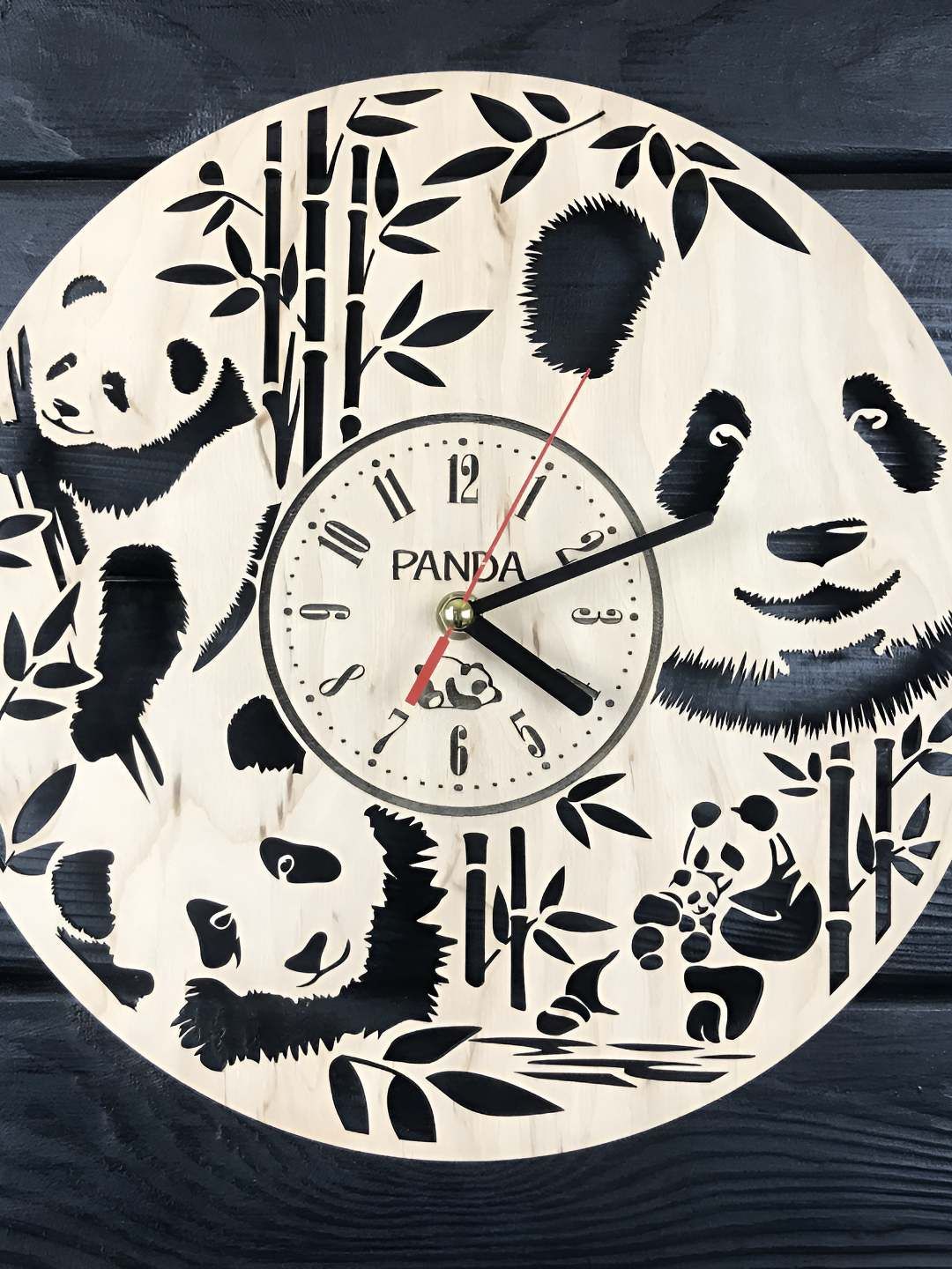 QEZNEF Beige & Black Abstract Printed Analogue Round Traditional Wooden Wall Clock-picture-10