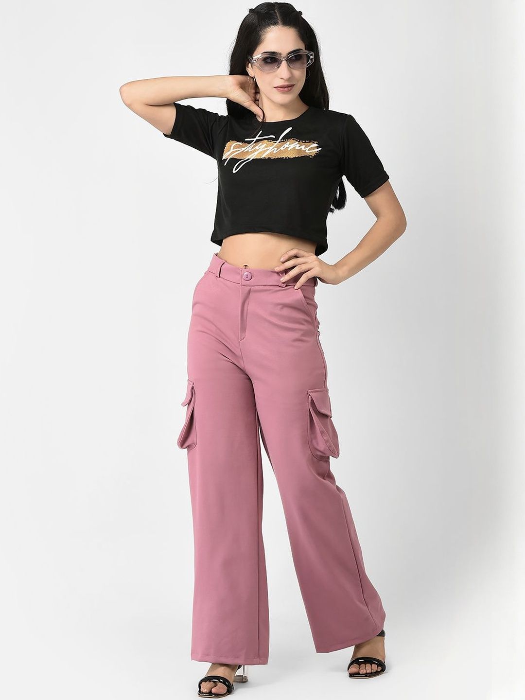 FNOCKS Women Solid Relaxed Cargos Trousers-picture-30