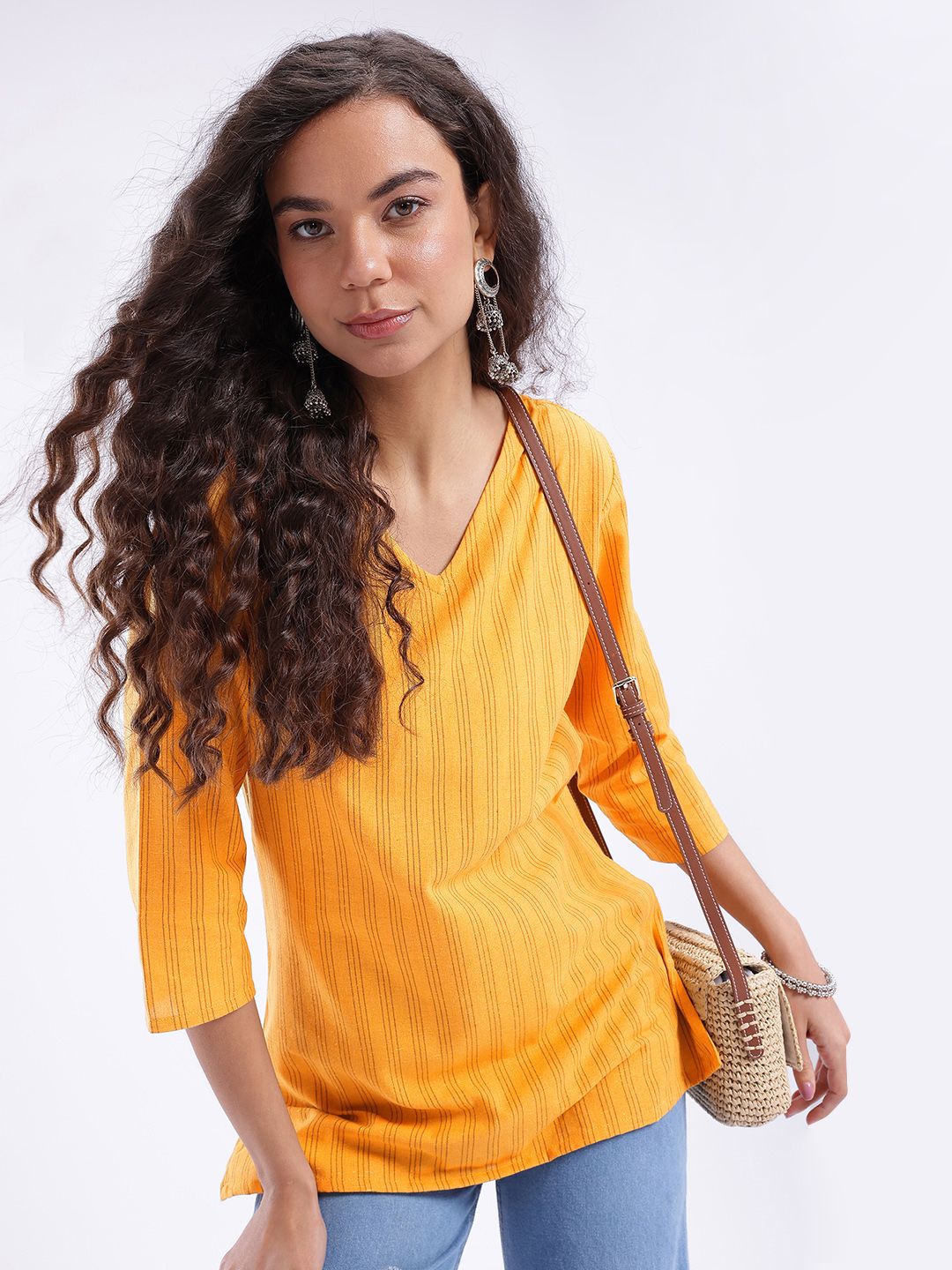 Anouk Rustic Striped V-Neck Straight Kurti-picture-26