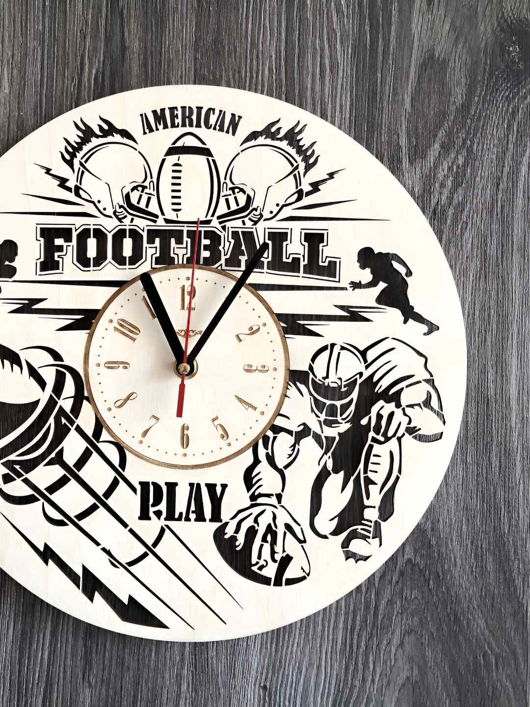 QEZNEF Beige Geometric Traditional Analogue Wooden Wall Clock-picture-16