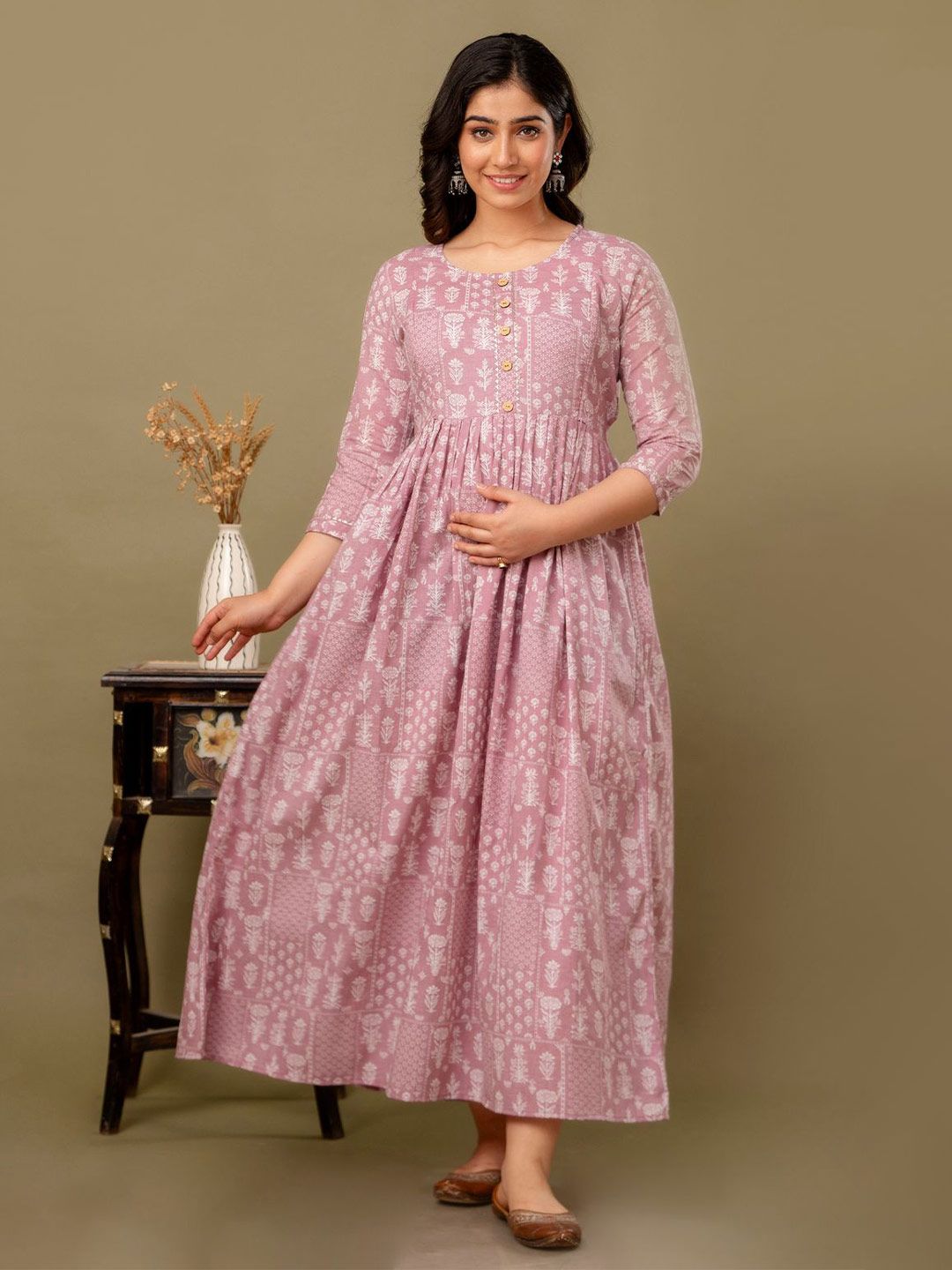 MURLI KURTI Floral Printed Maternity Fit & Flare Pure Cotton Midi Ethnic Dress-picture-45