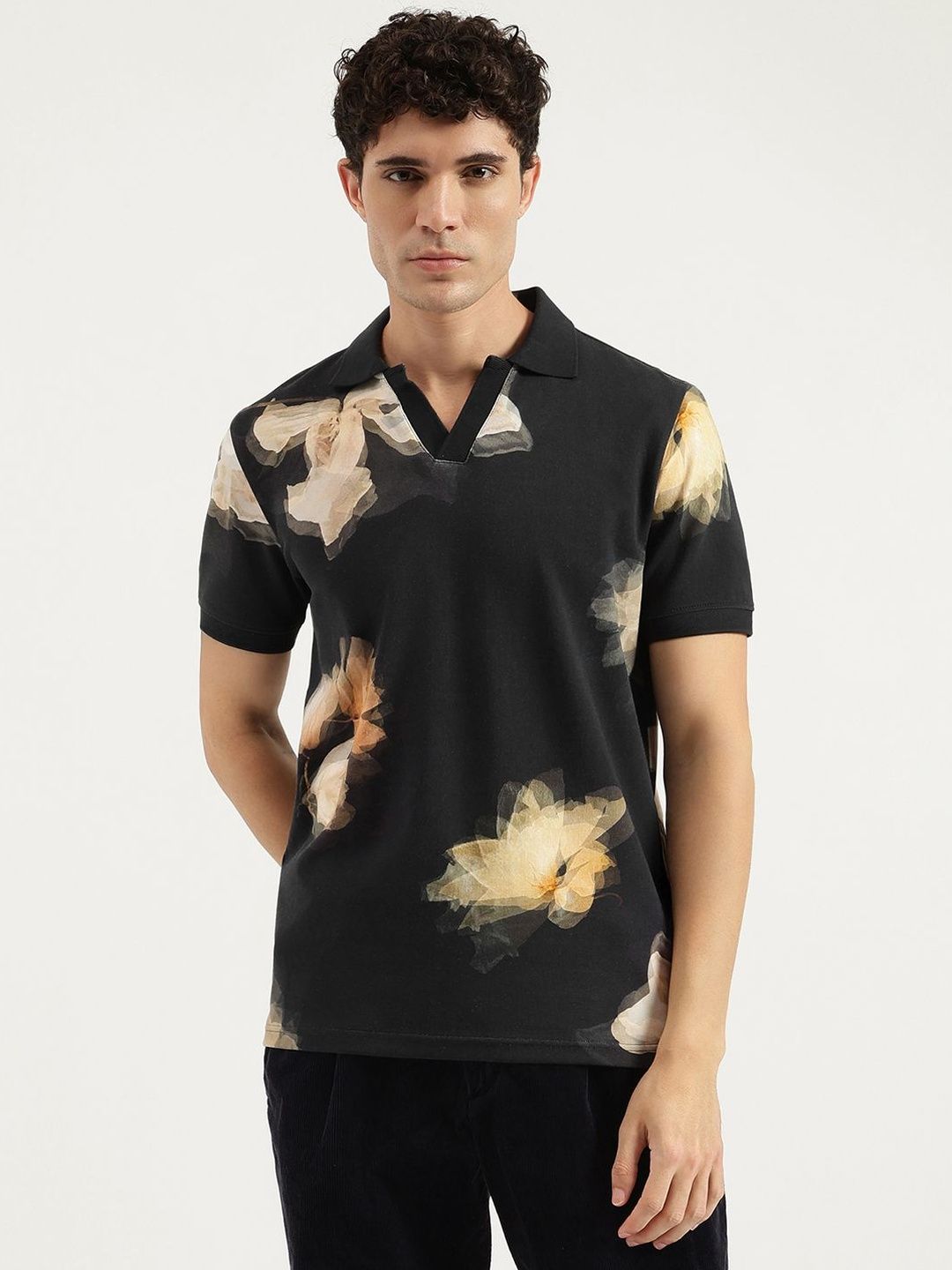 United Colors of Benetton Floral Printed Polo Collar Relaxed Fit T-shirt-image-3