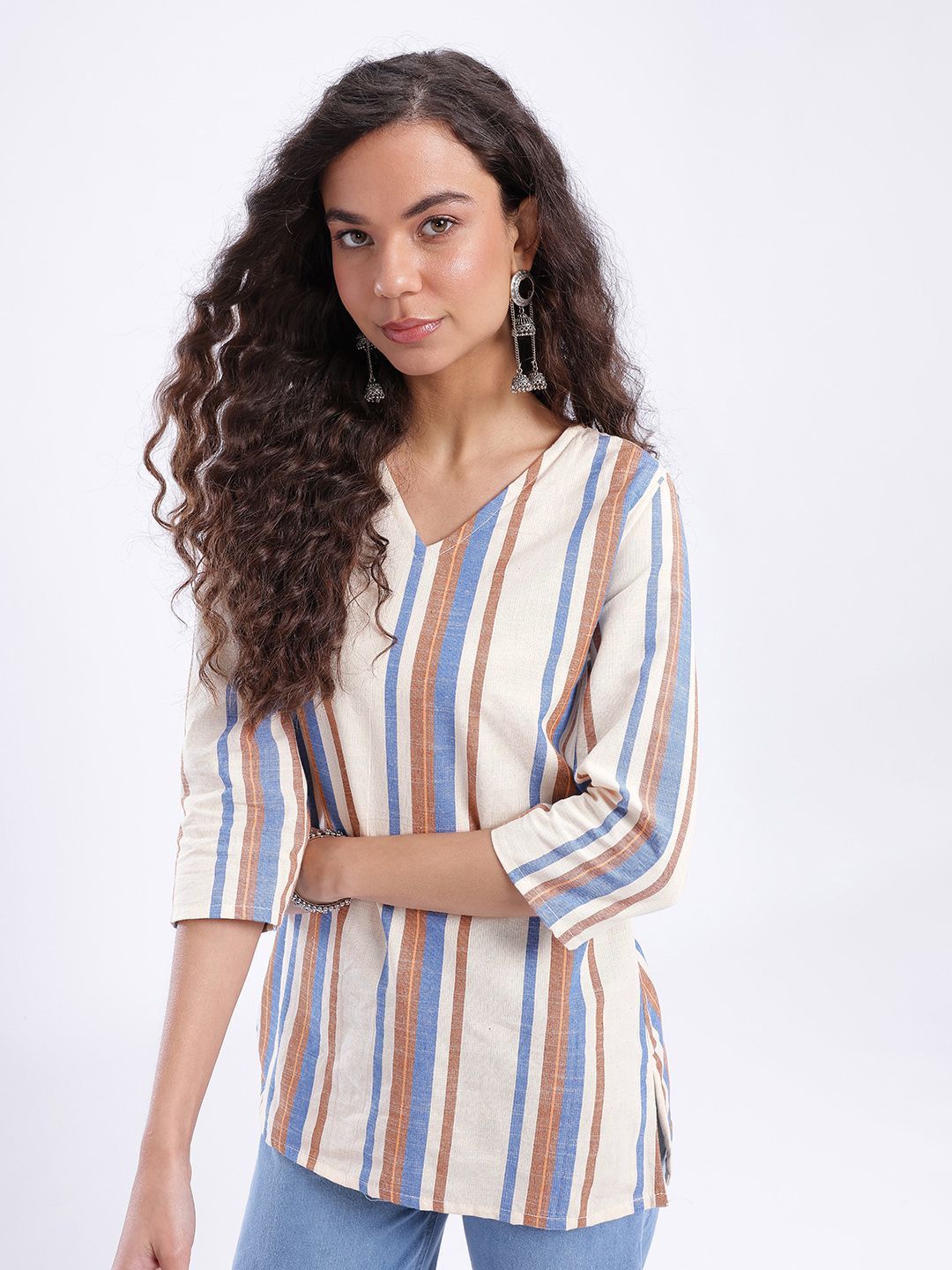 Anouk Rustic Striped V-Neck Straight Kurti-picture-23