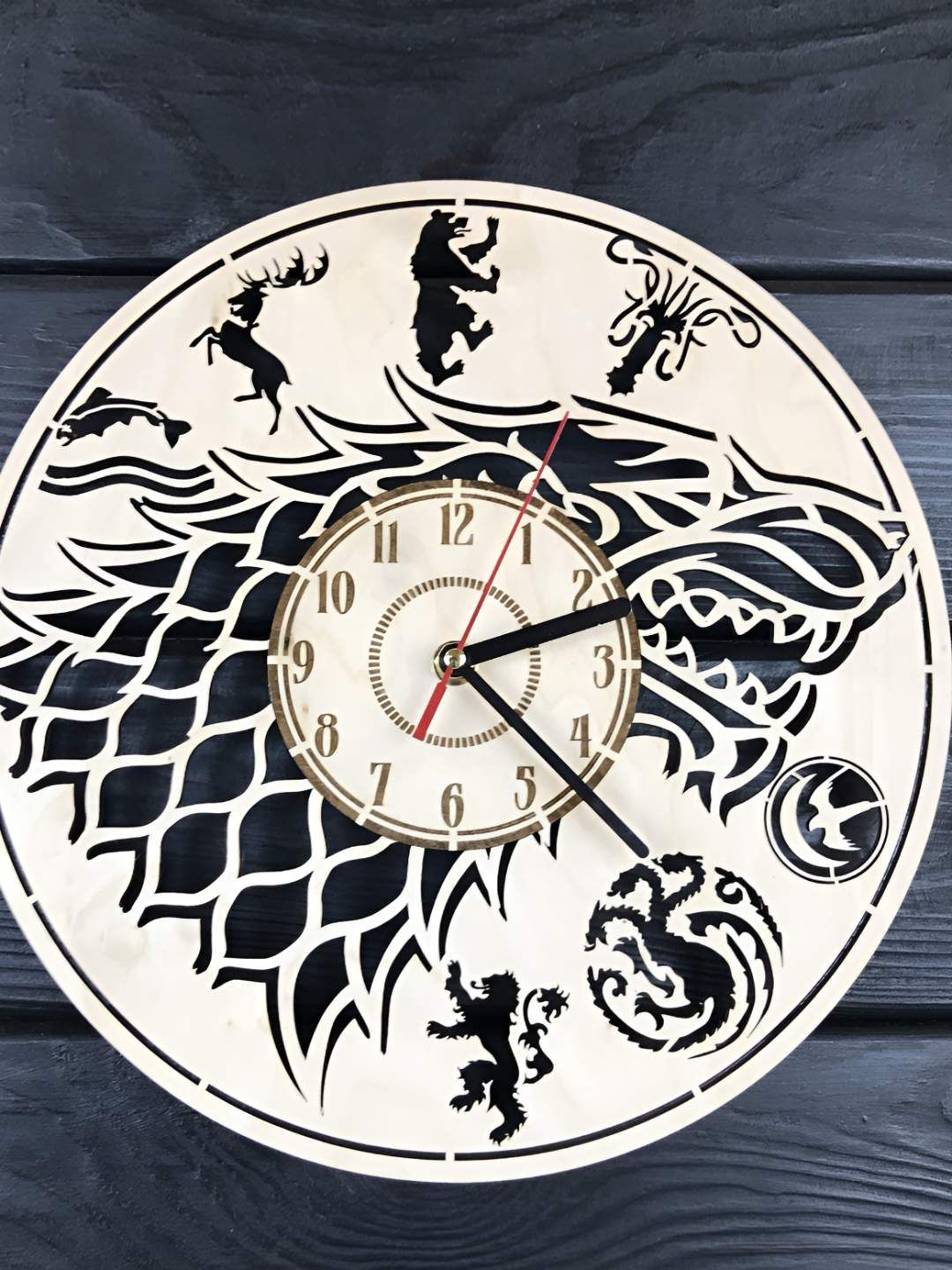 QEZNEF Beige Geometric Traditional Analogue Wooden Wall Clock-picture-10