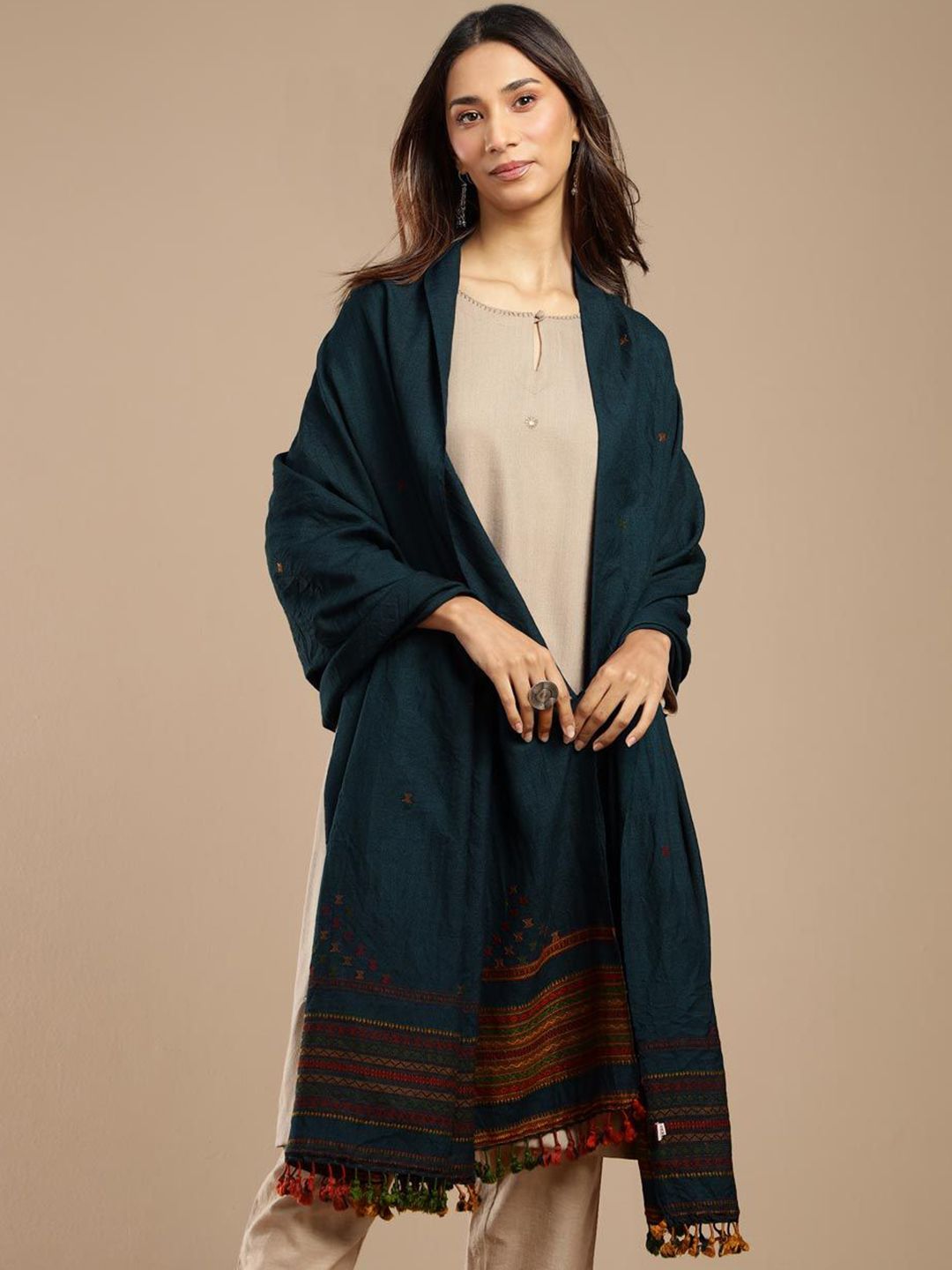 Fabindia Ethnic Motifs Woven Design Woollen Shawl-picture-36