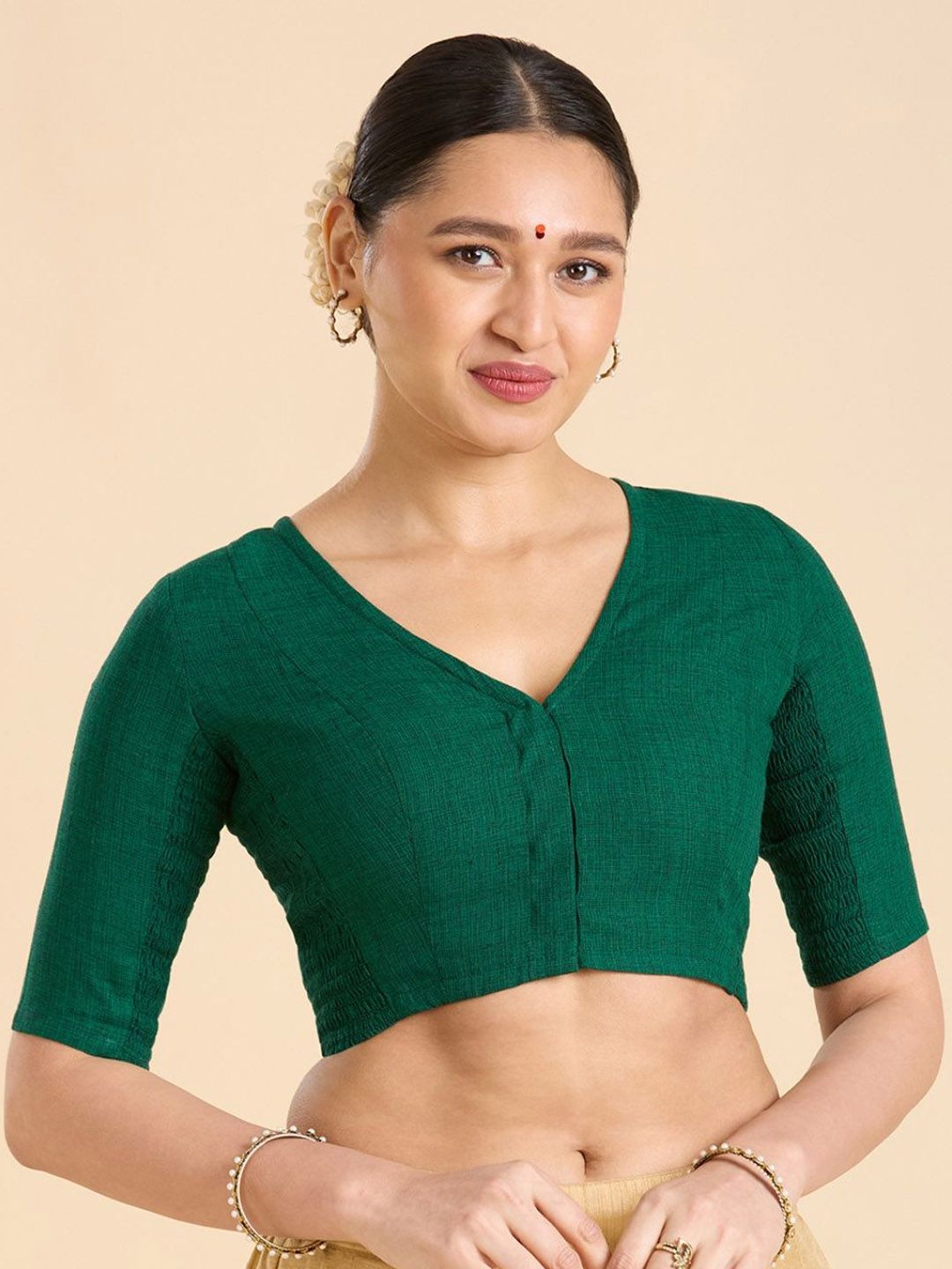 Studio Shringaar Pure Cotton V-Neck Stretchable Saree Blouse-picture-22